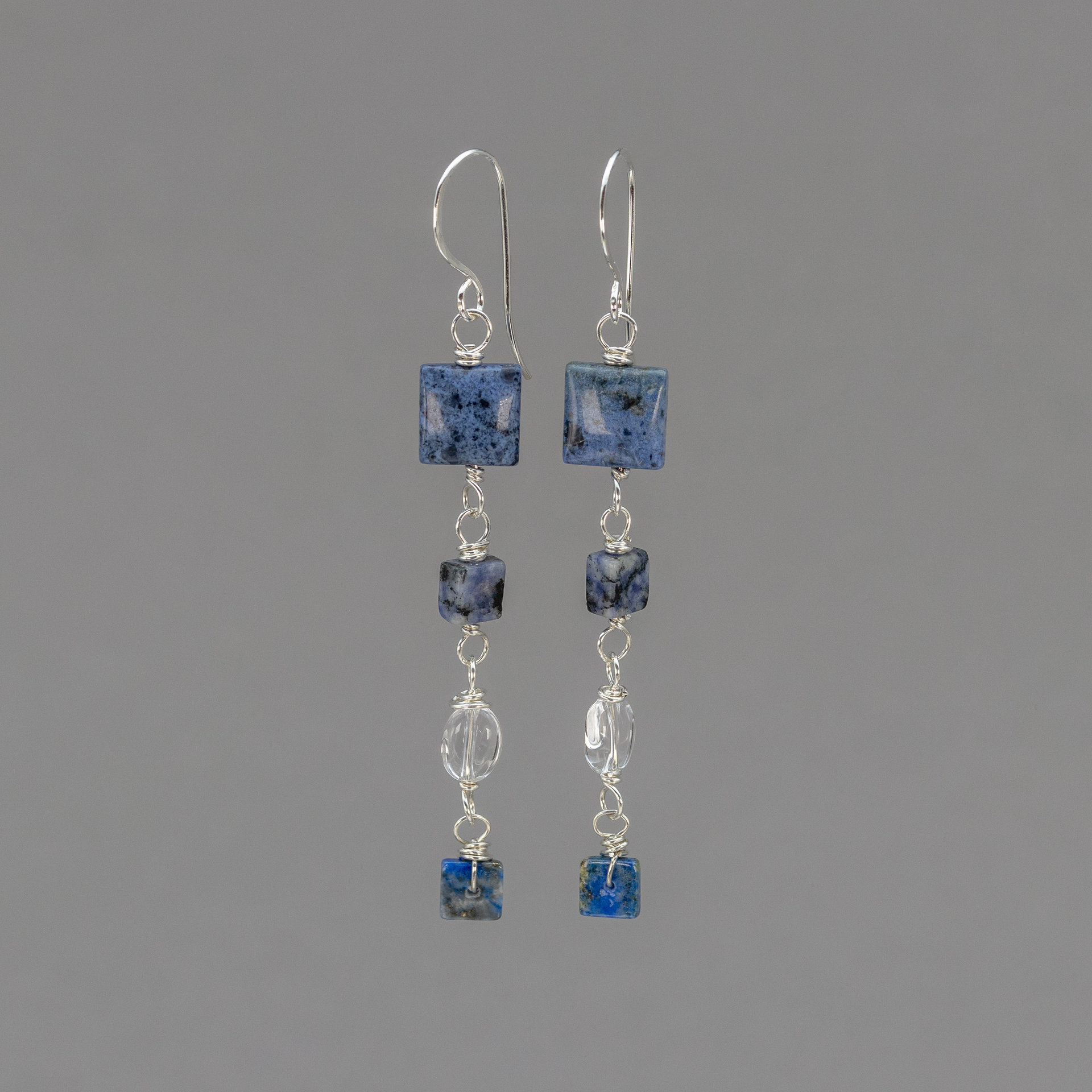 Blue Stone and Silver Linked Dangle Earrings in Sterling Silver