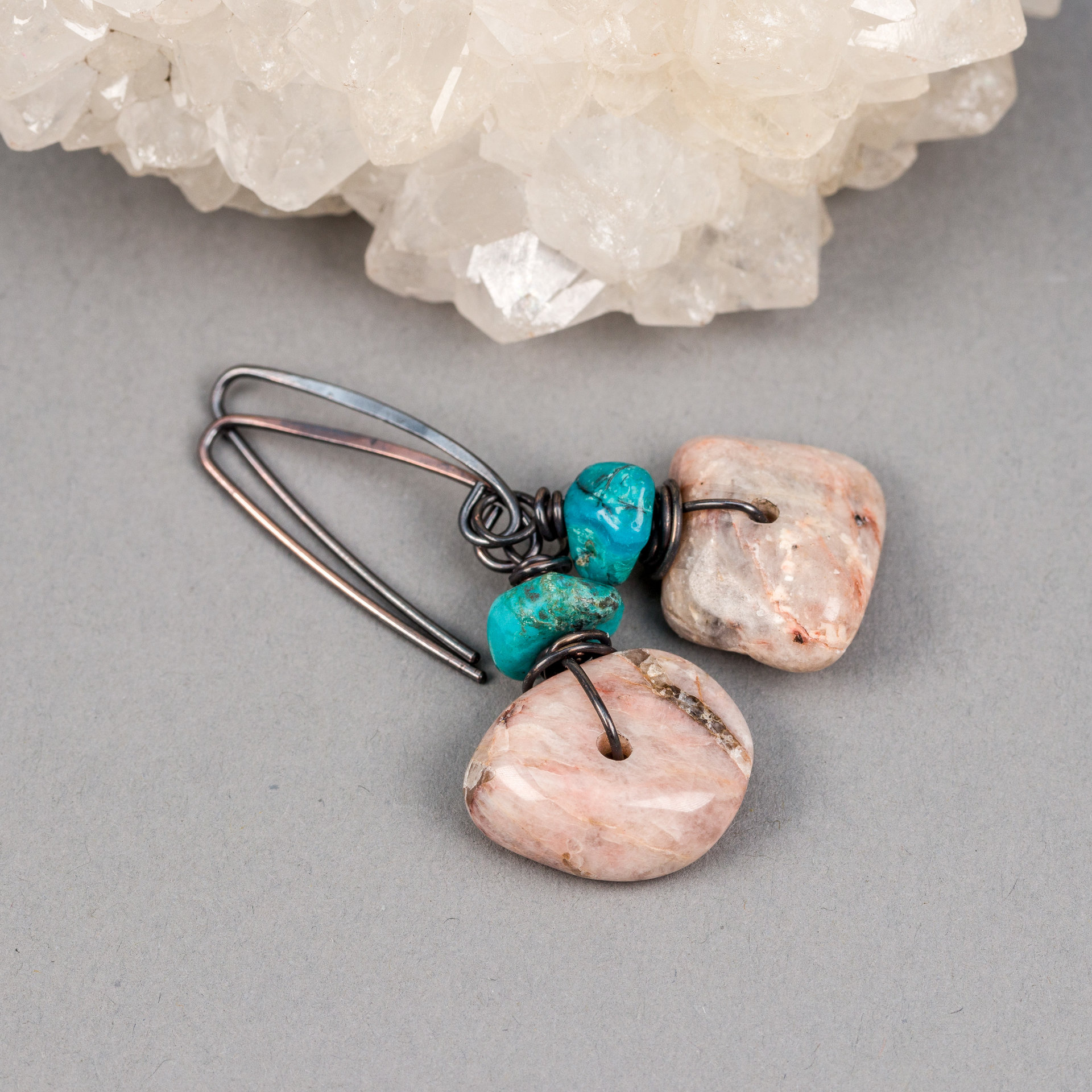 Feldspar Earrings with Chrysocolla