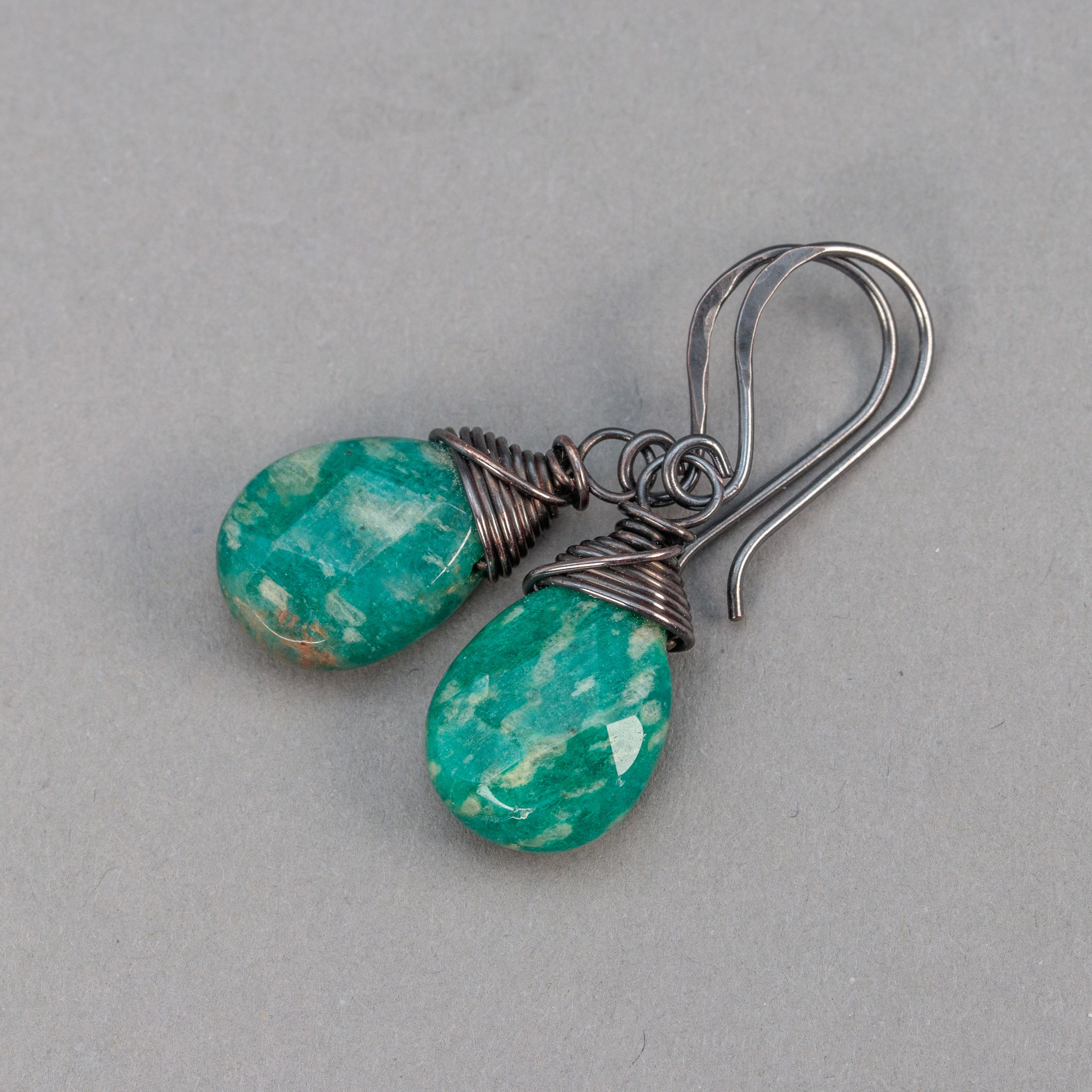 Stone Teardrop Earrings, Blue Green Stones