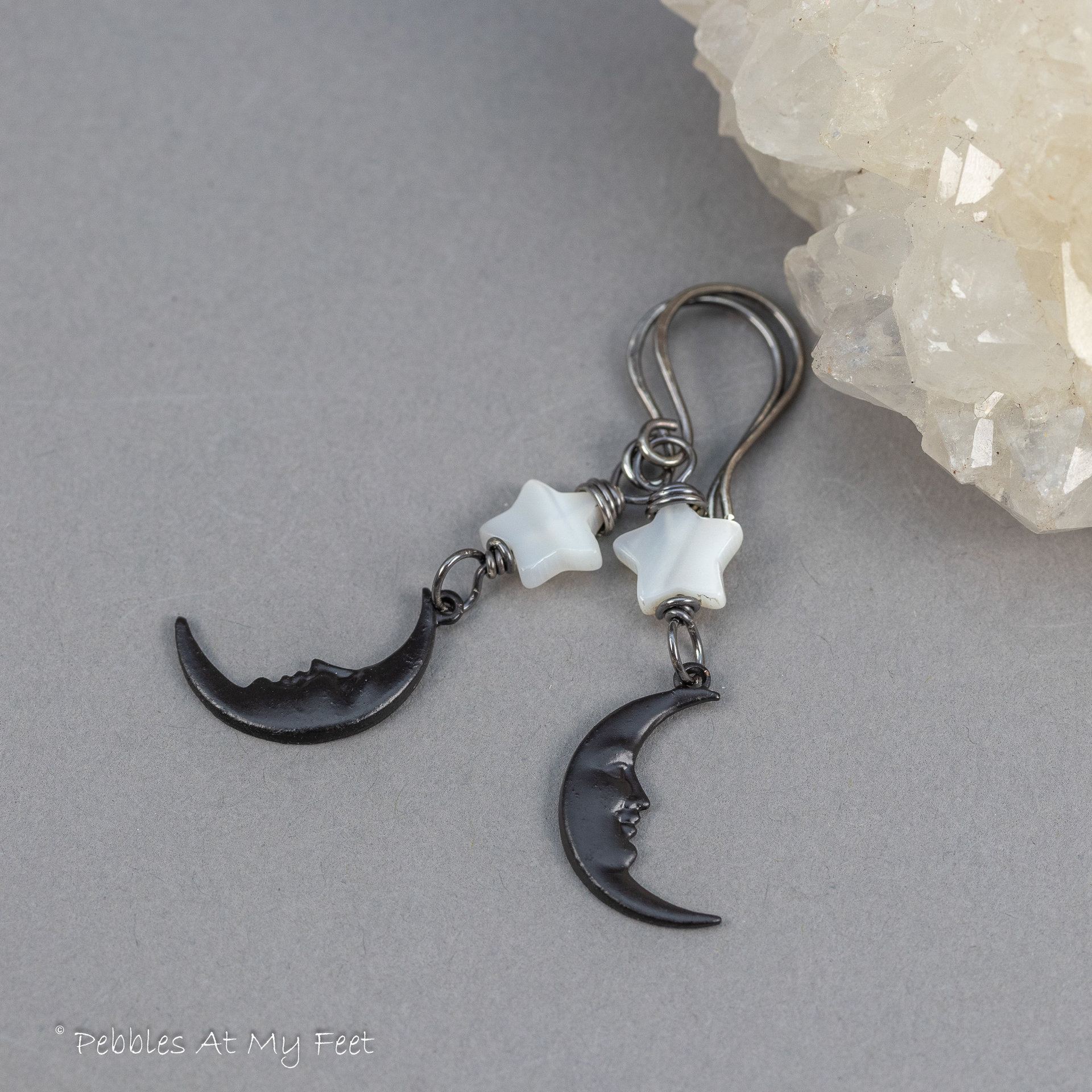Black and White Moon and Star Dangle Earrings