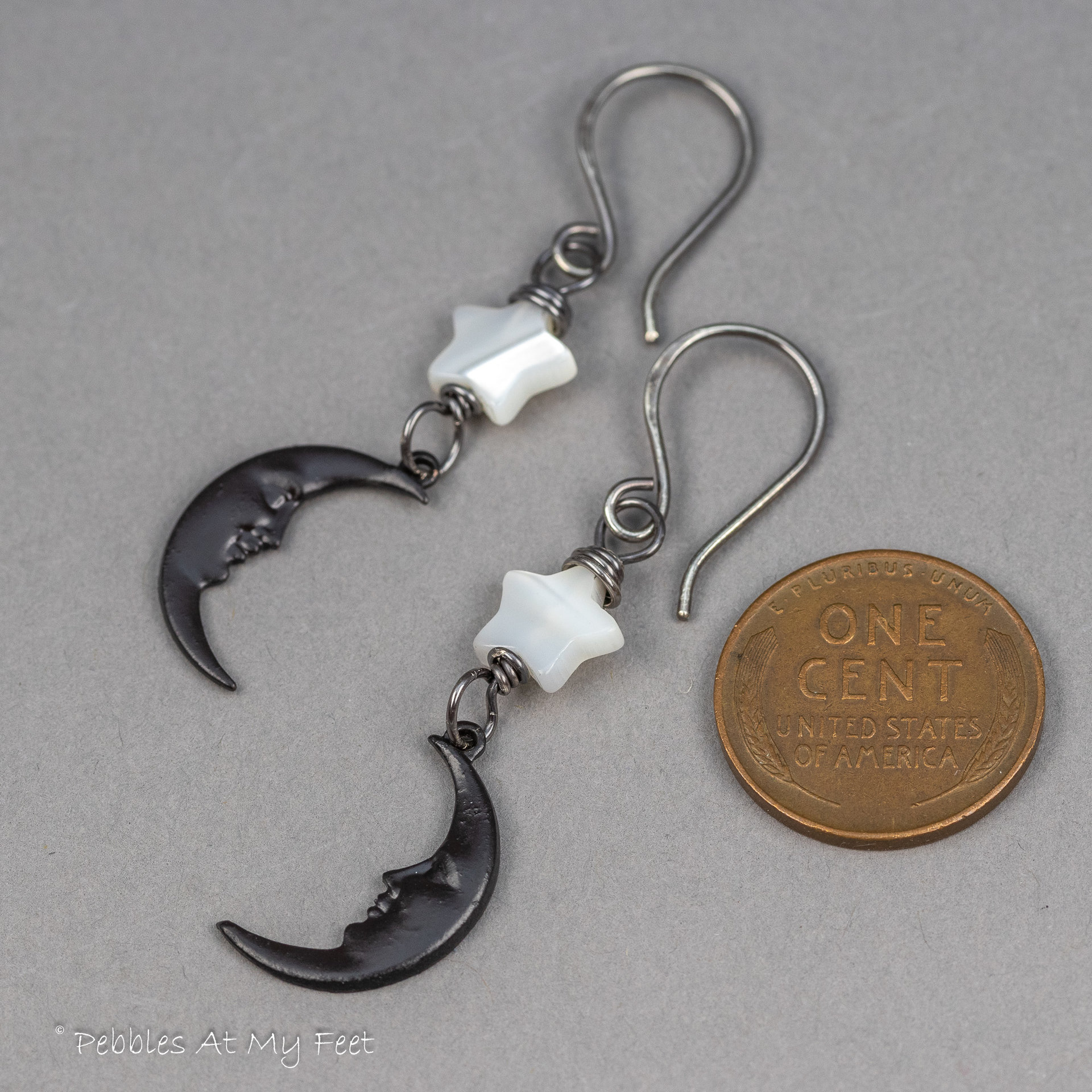 Black and White Moon and Star Dangle Earrings