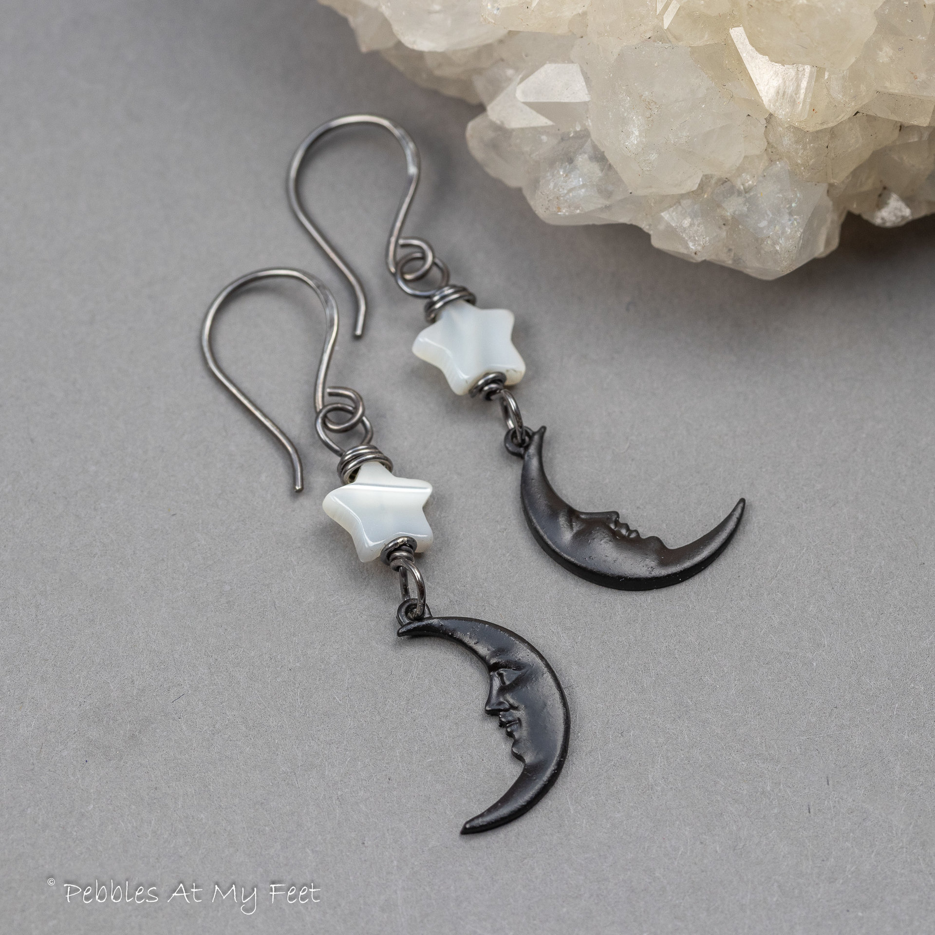 Black and White Moon and Star Dangle Earrings