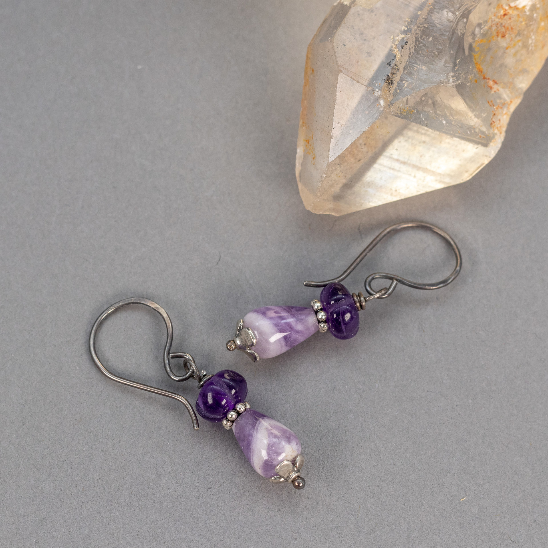Dainty Purple Stone Earrings, Amethyst Beaded Drop Earrings