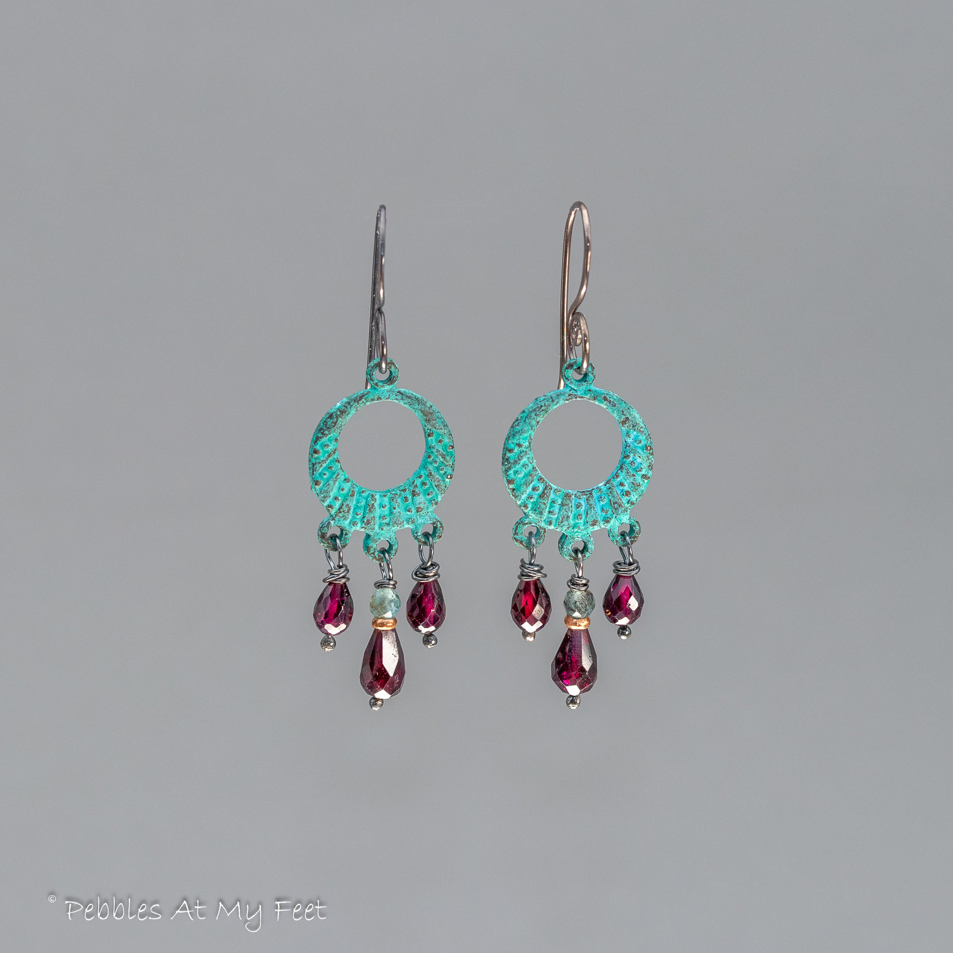 Natural Red Garnet Gemstone Chandelier Earrings