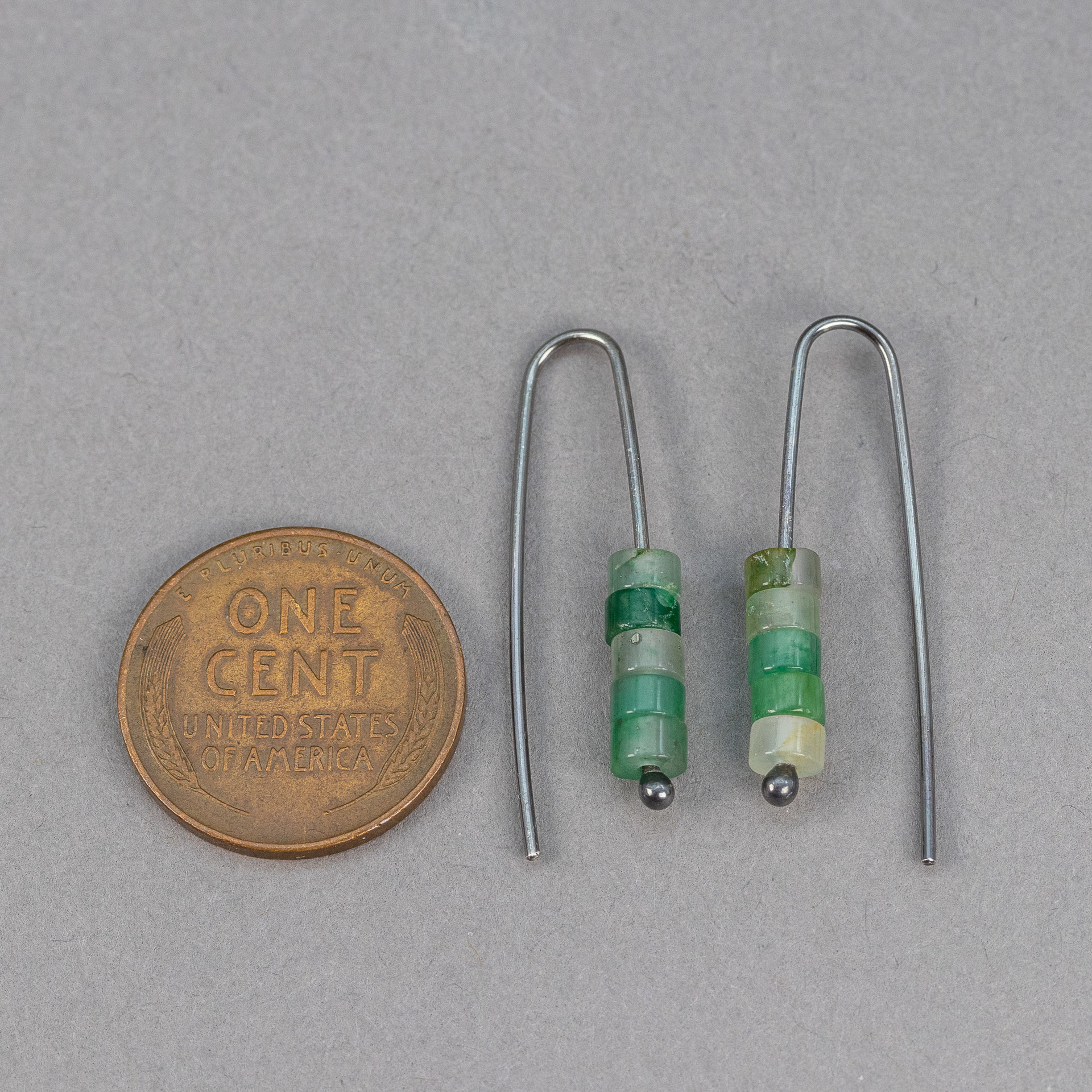 Green Stone Silver Wire Threader Earrings, Dainty Chalcedony Earrings