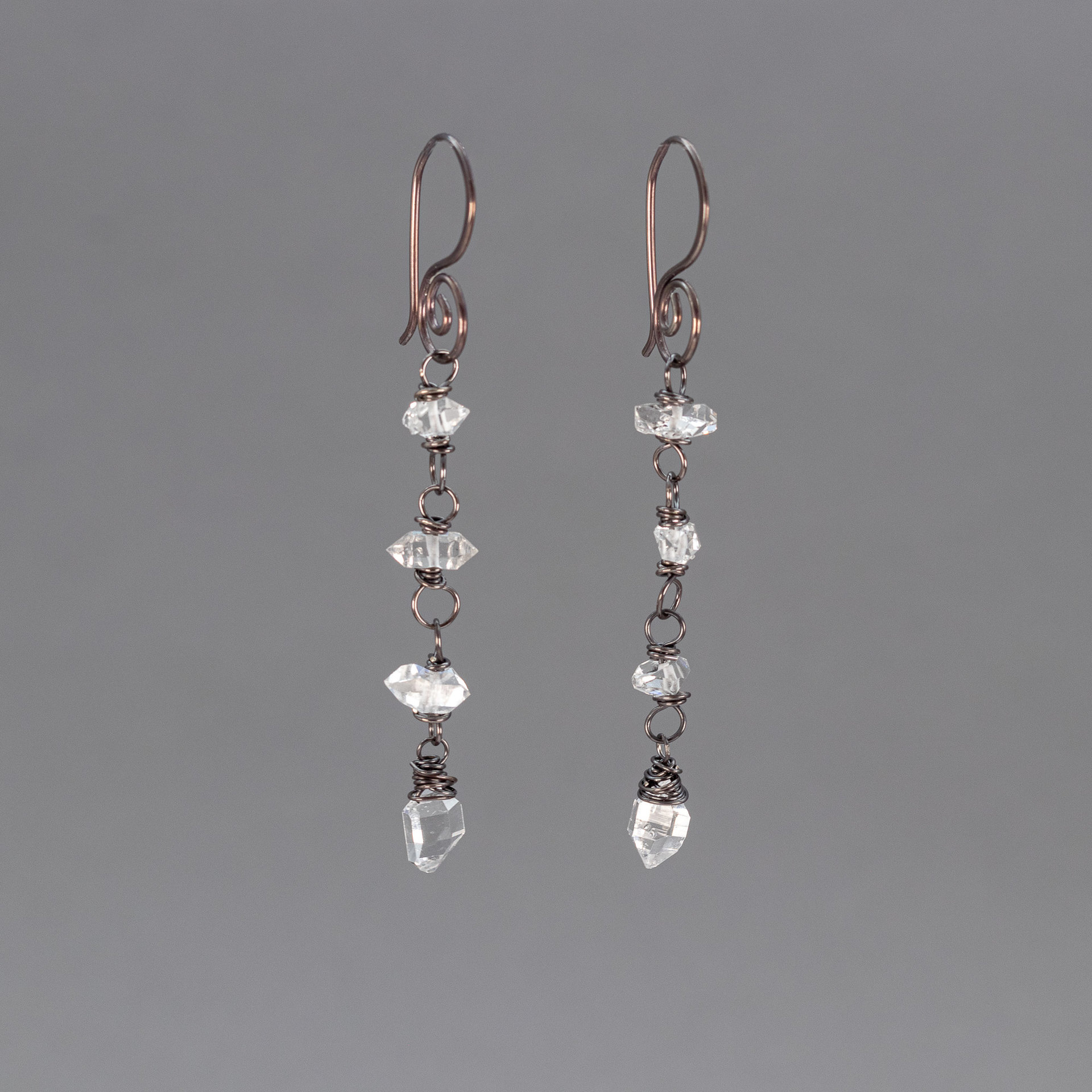 Herkimer Diamond Quartz Linked Dangle Earrings