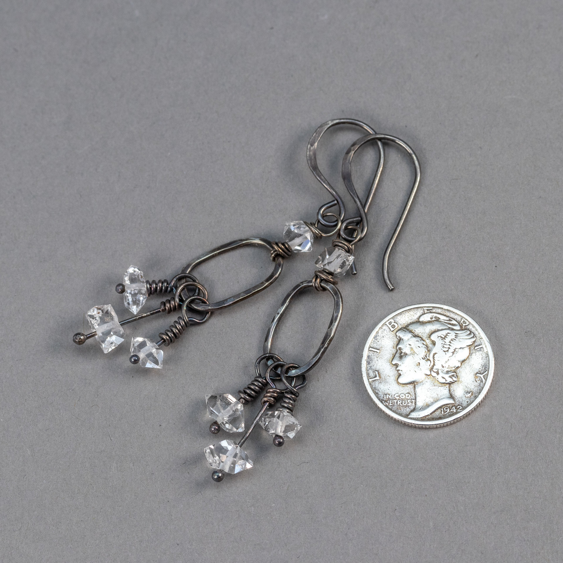 Sparkling Herkimer Diamond Dangle Earrings, Natural Quartz Crystal Earrings