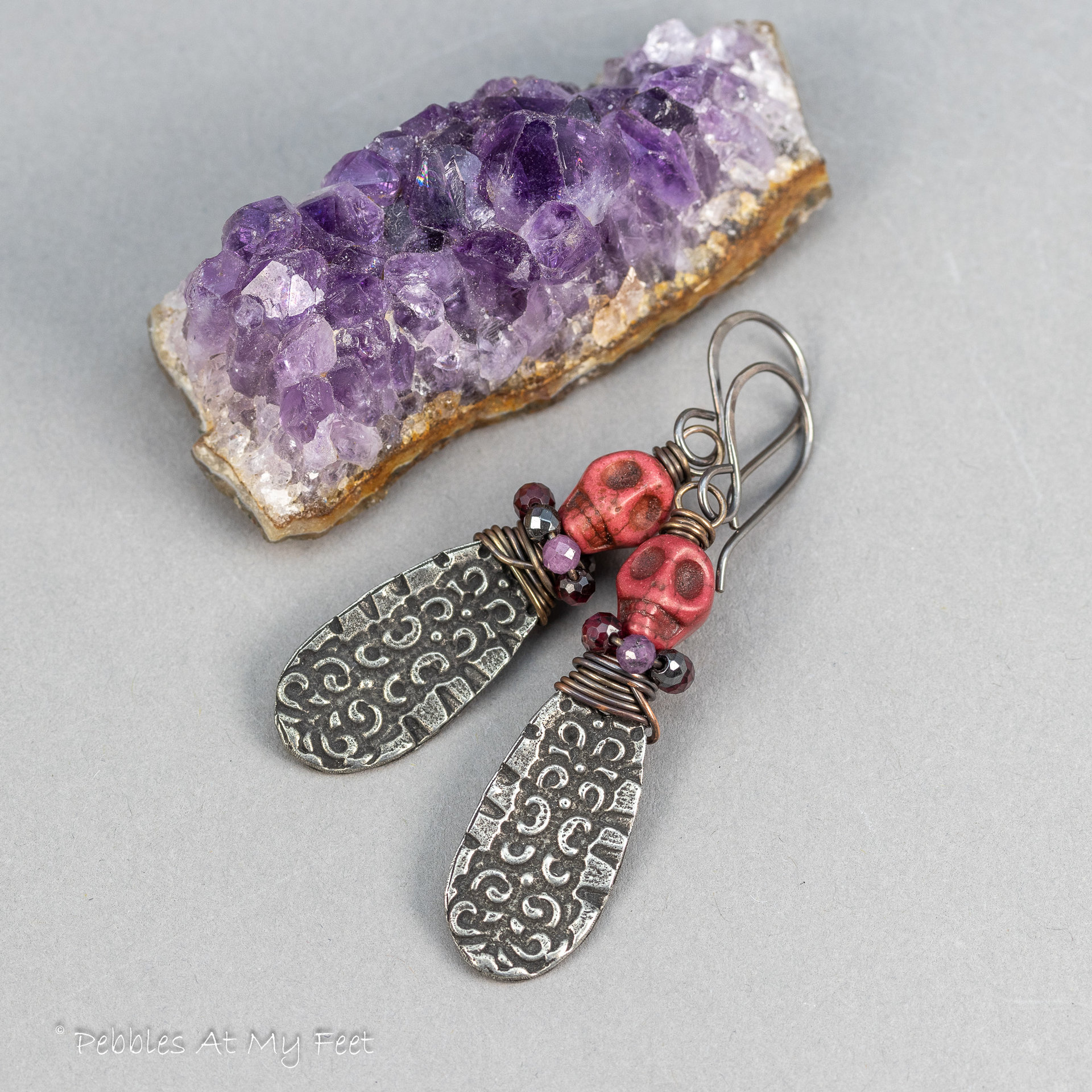 Spooky Skull Earrings, Vintage Look Halloween Gemstone Earrings