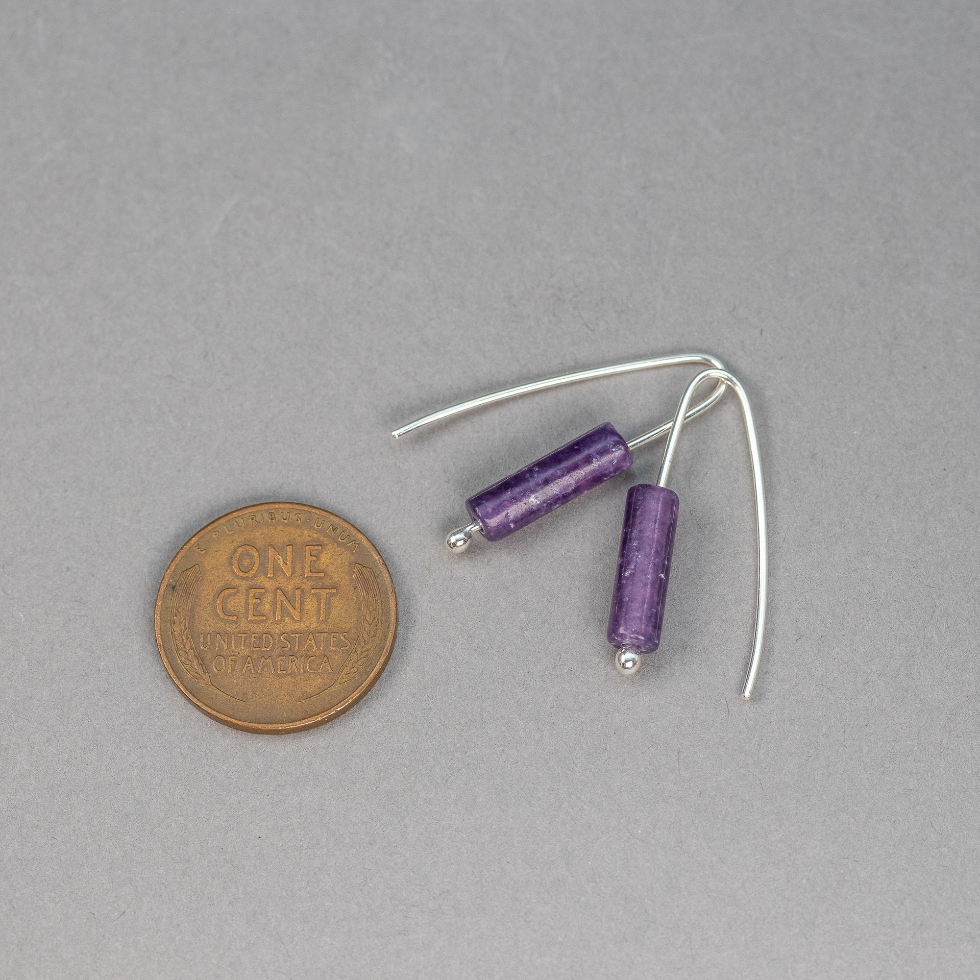 Modern Wire Threader Earrings, Sleek and Dainty Drop Earrings with Purple Stones