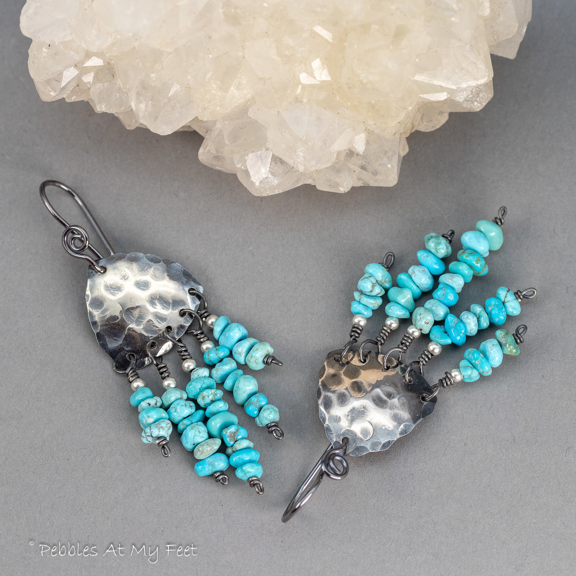 Turquoise Fringe Earrings, Sterling Silver Southwest Chandelier Earrings