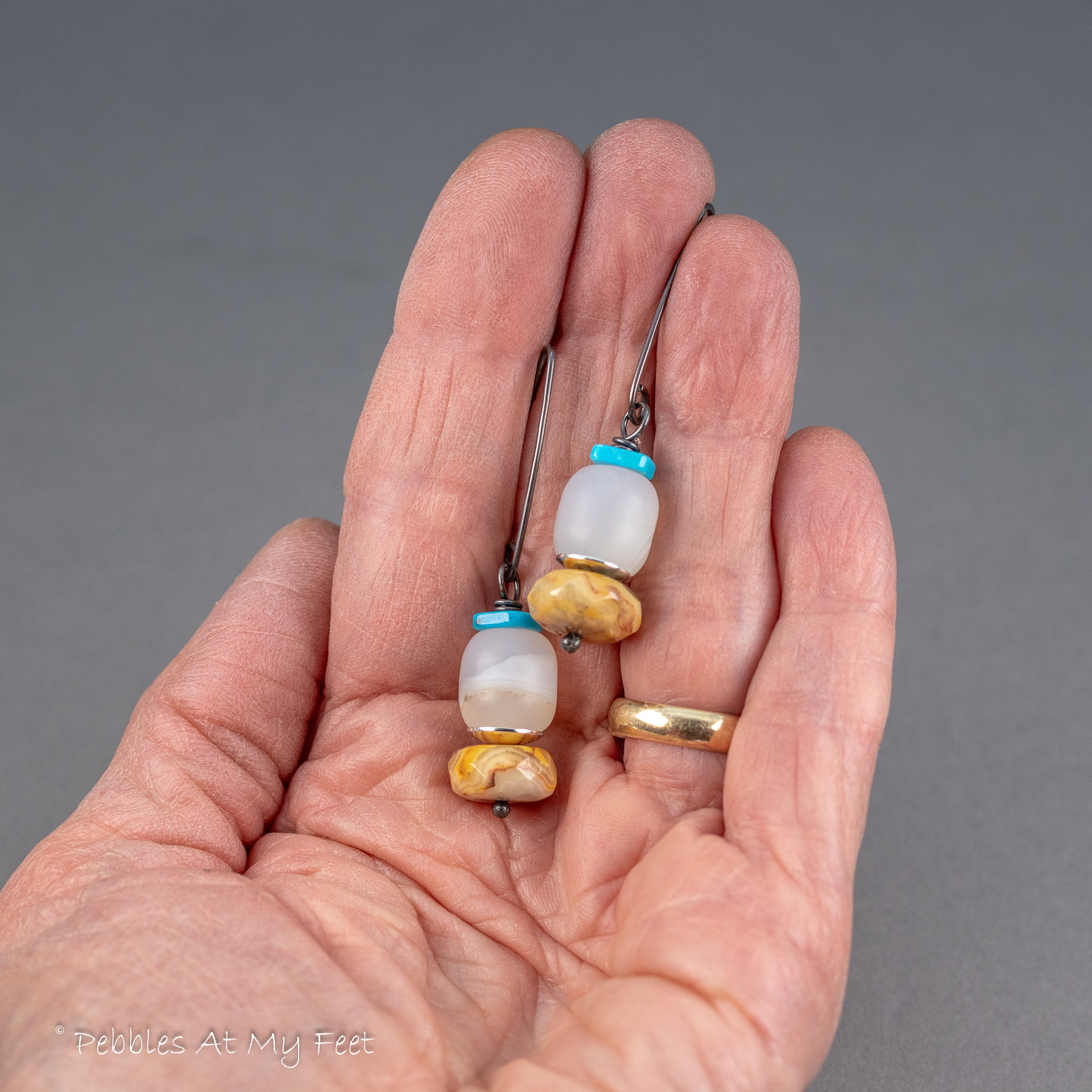 Chunky Bead Drop Earrings with Agate Stones and Turquoise