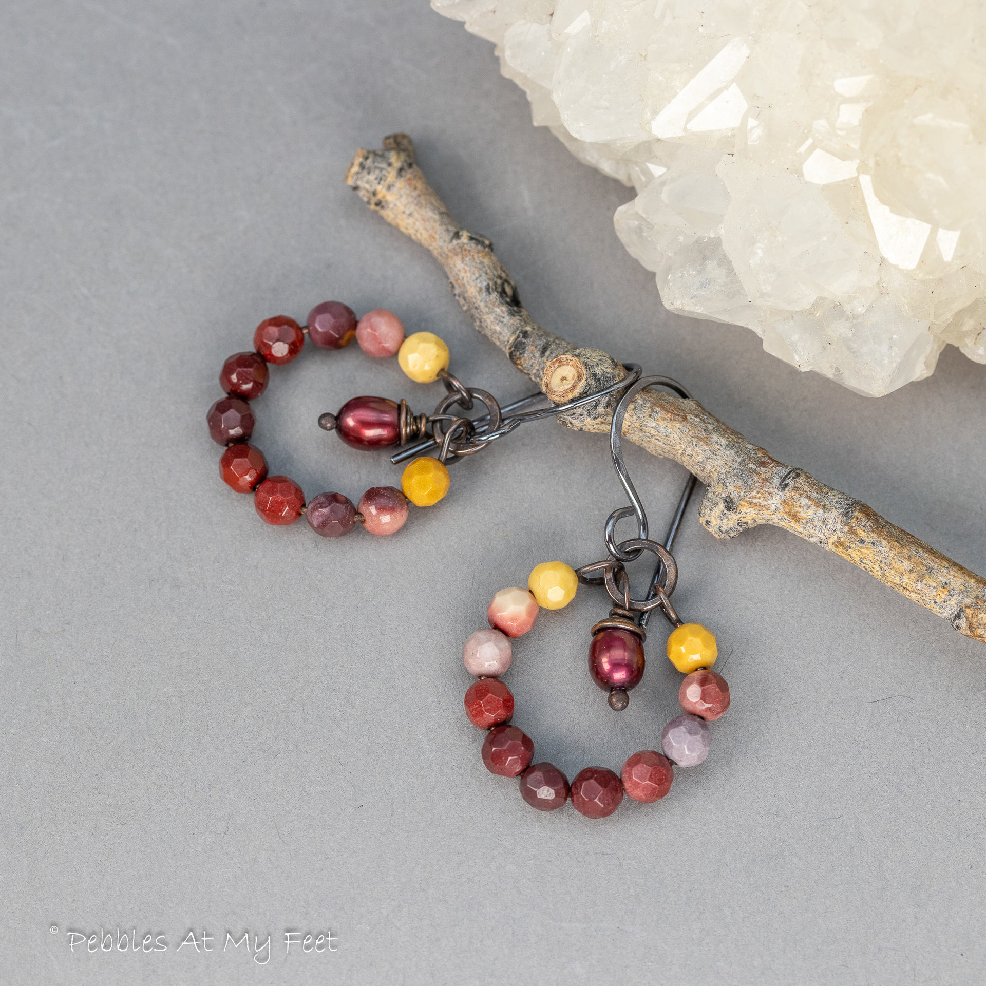 Mookaite Circle Earrings Handmade in Copper and Sterling Silver