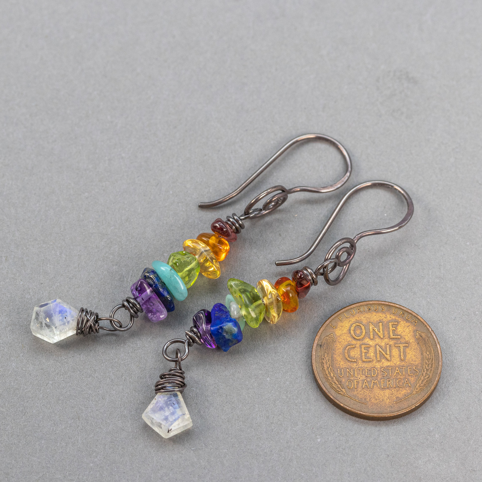 Gemstone Chip Earrings in Rainbow Colors, Genuine Natural Stone Dangle Earrings