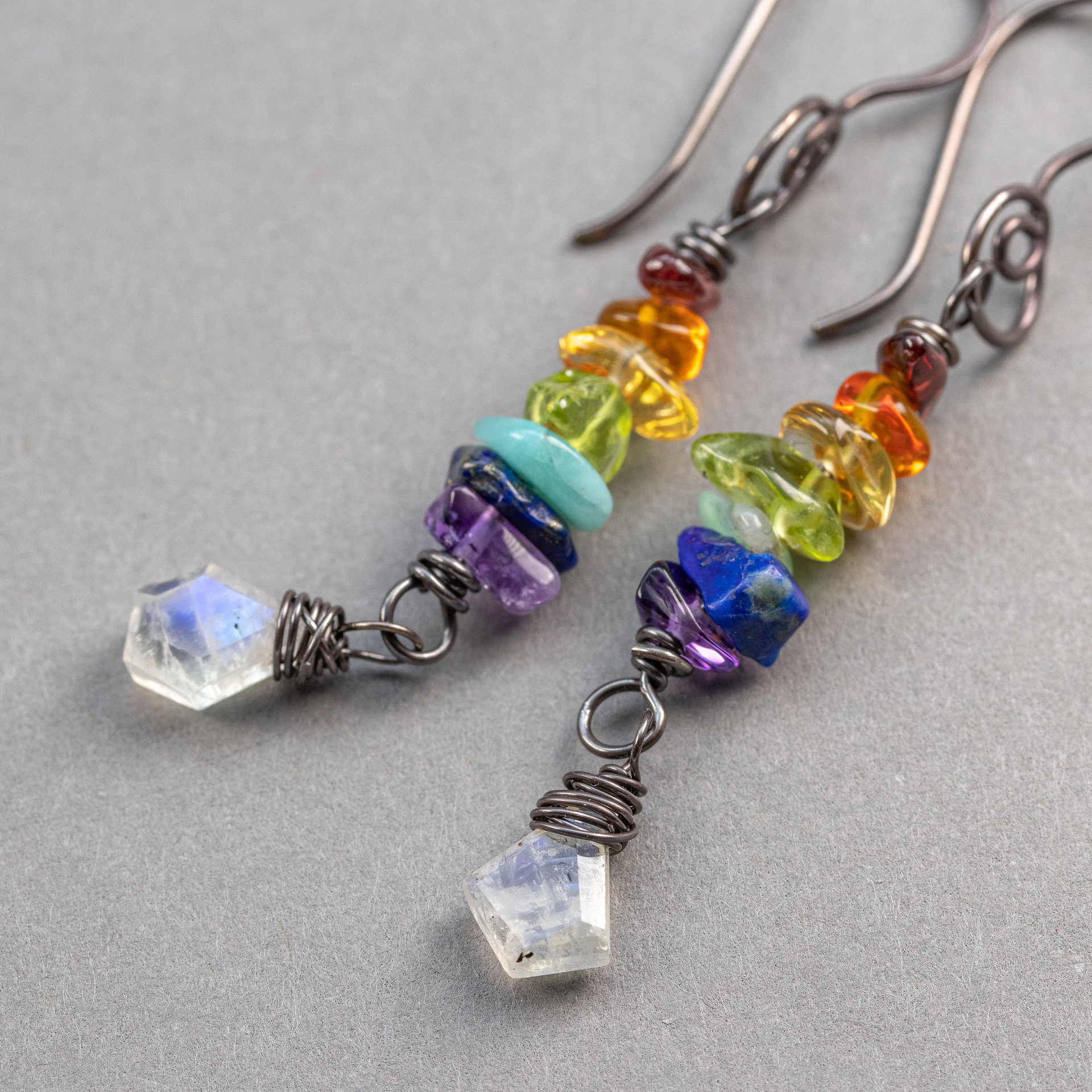Gemstone Chip Earrings in Rainbow Colors, Genuine Natural Stone Dangle Earrings