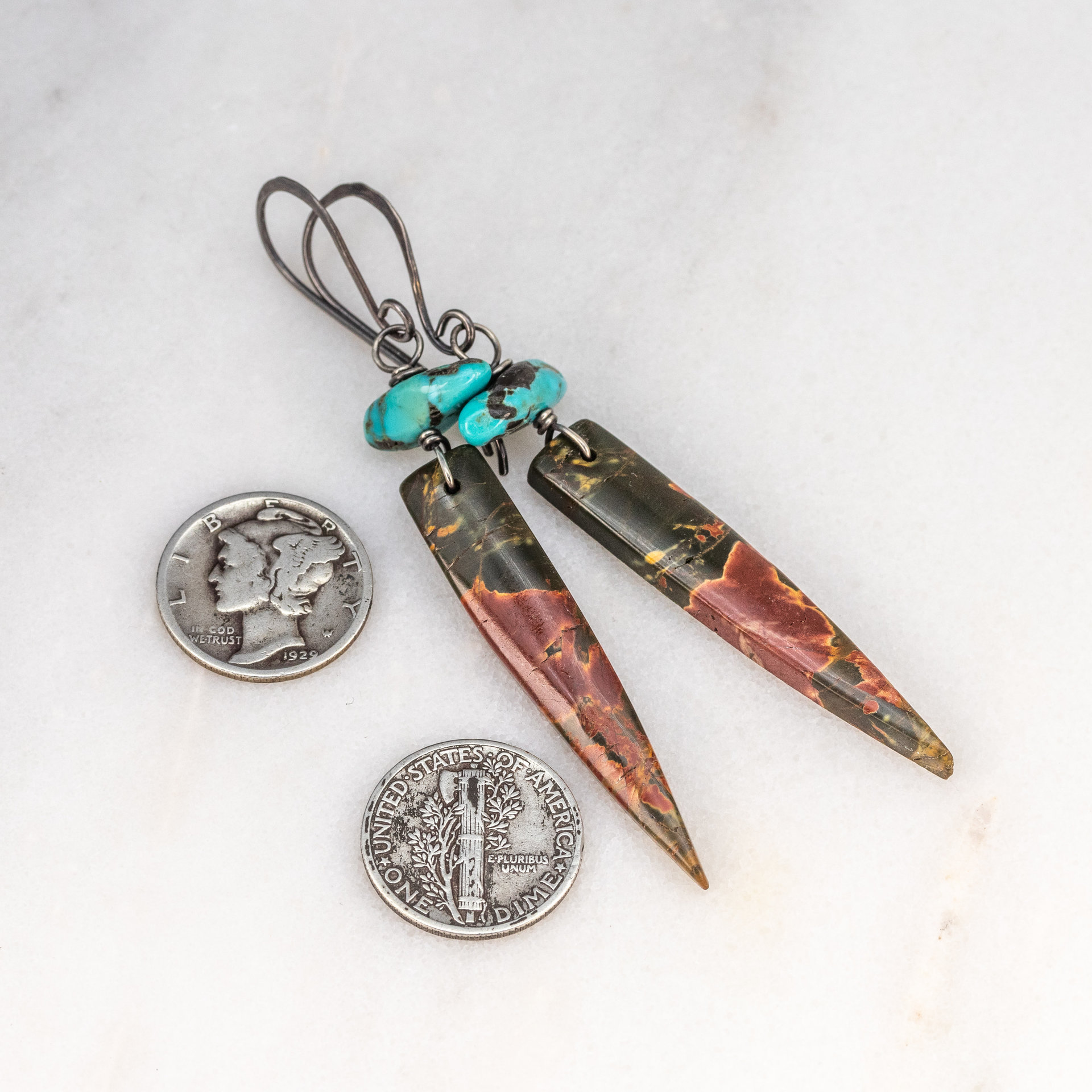 Jasper Spike Earrings are 2.875 Inches Long