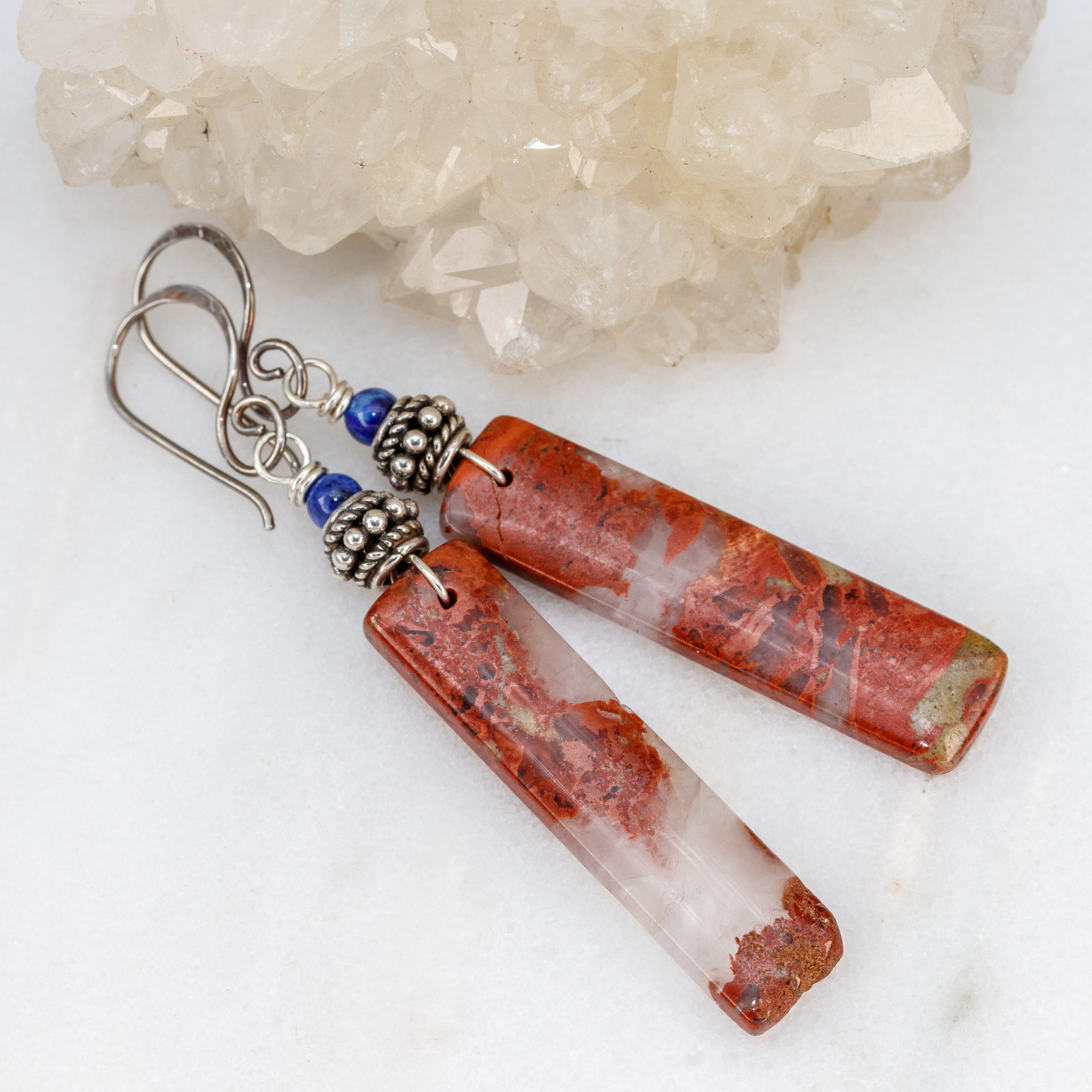 Long Jasper Earrings with Lapis Stones