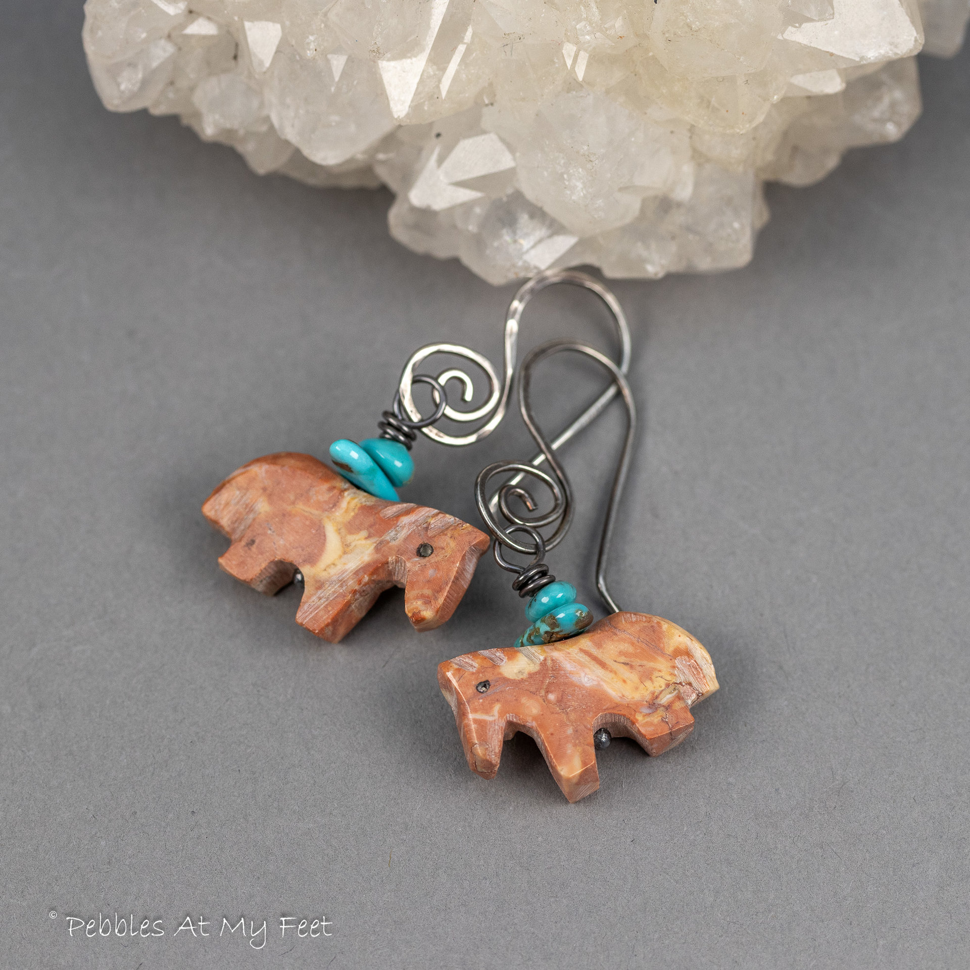 Horse Earrings, Southwest Red Stone Horse and Turquoise Earrings