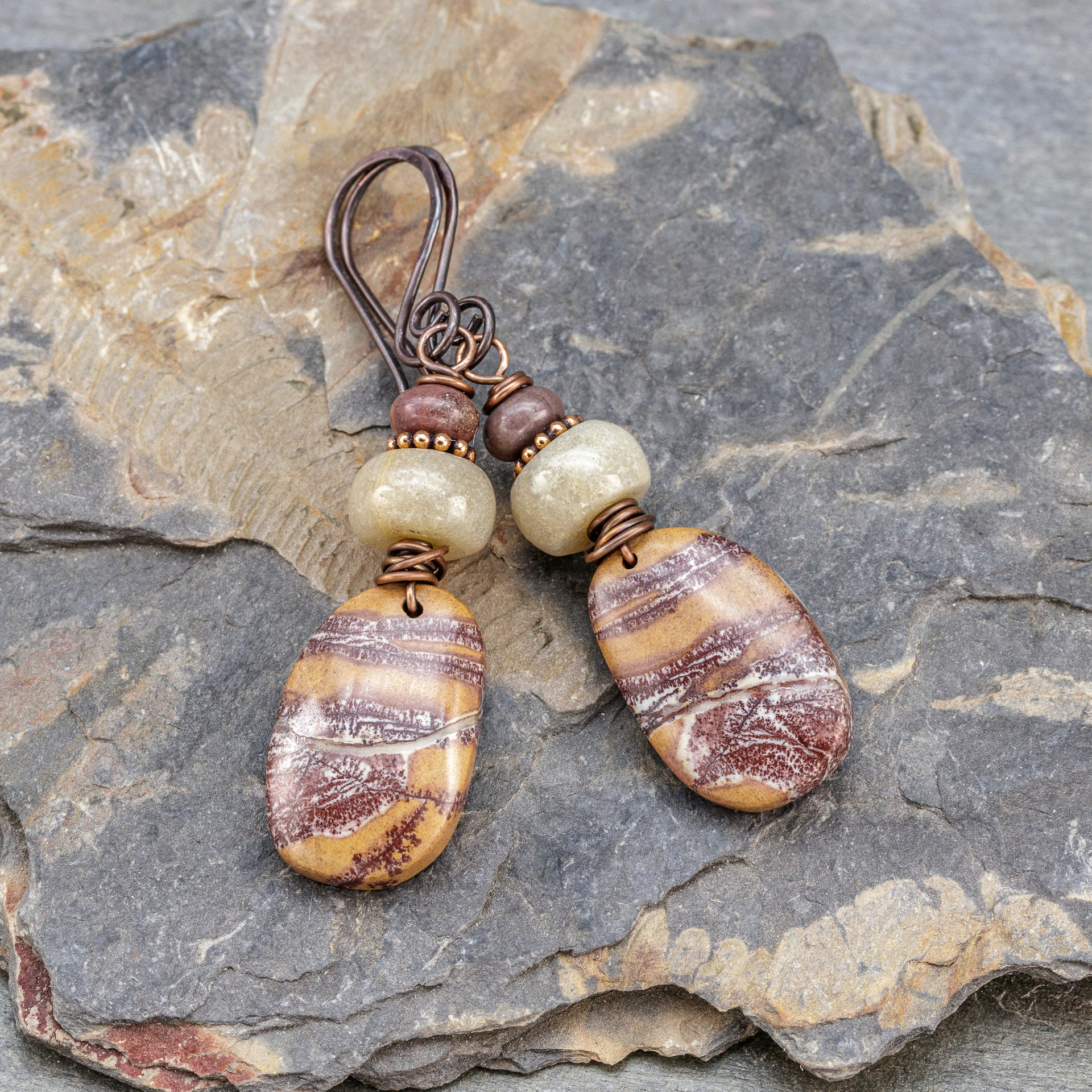Orange Mauve Burgundy and White Earrings