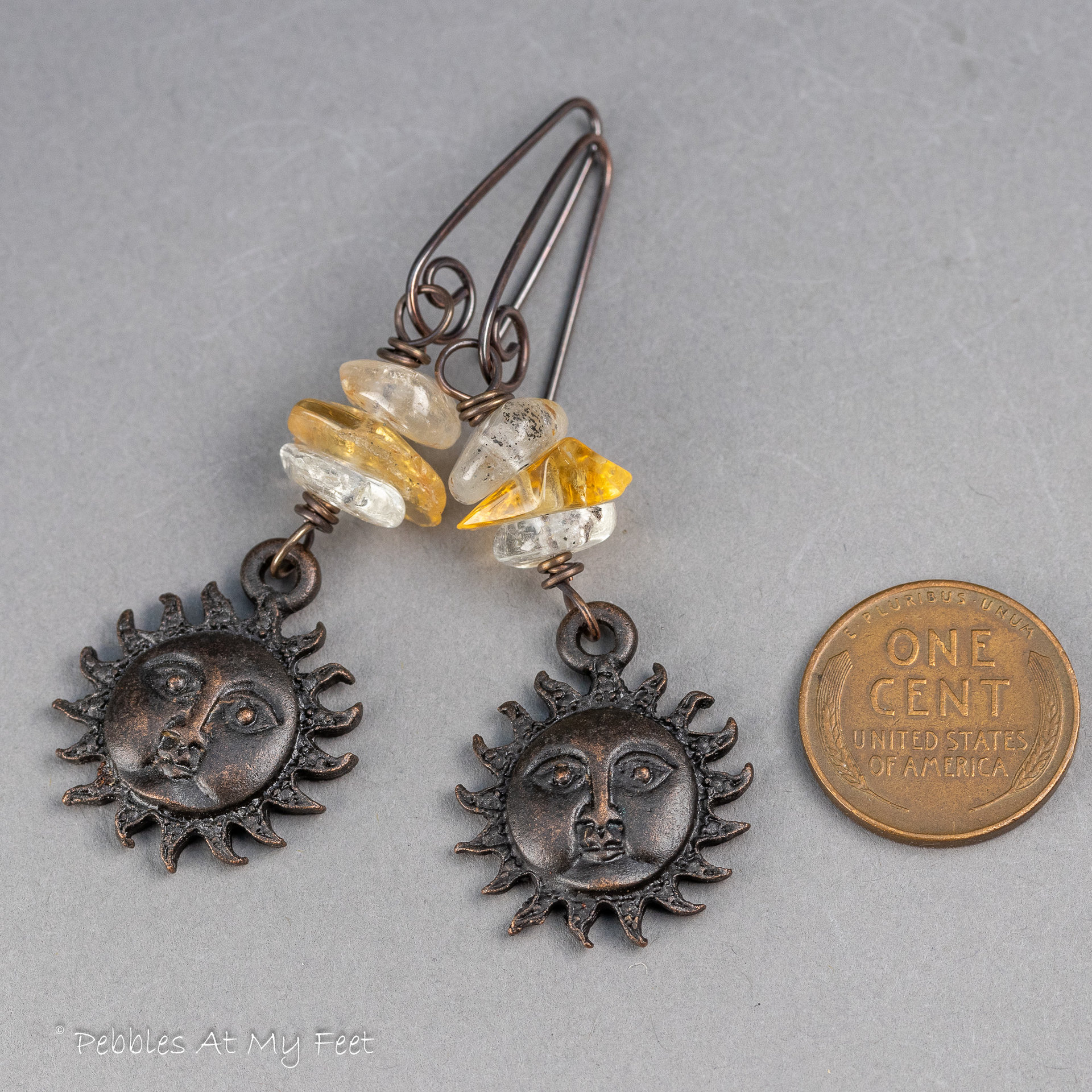 Cheerful Sun Face Earrings with Citrine and Topaz Natural Stones