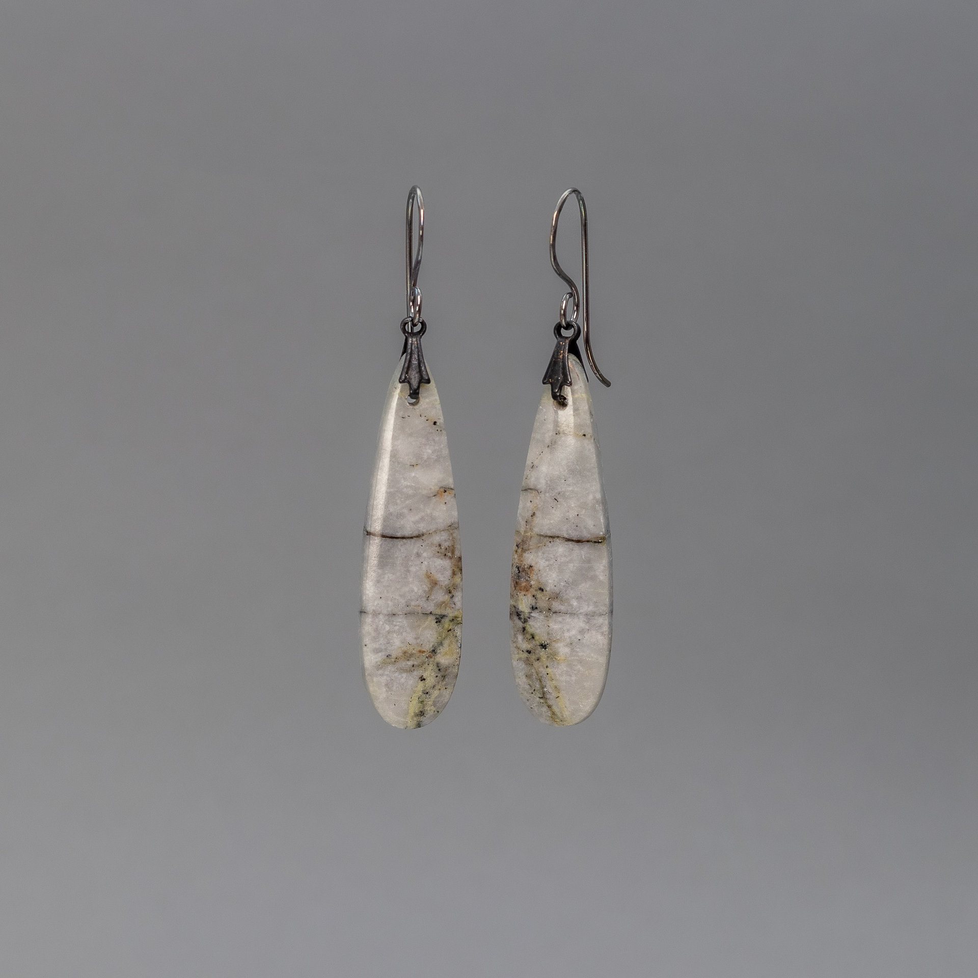 Marbled Gray Jasper Earrings, Brown and Gray Stone Teardrop Earrings