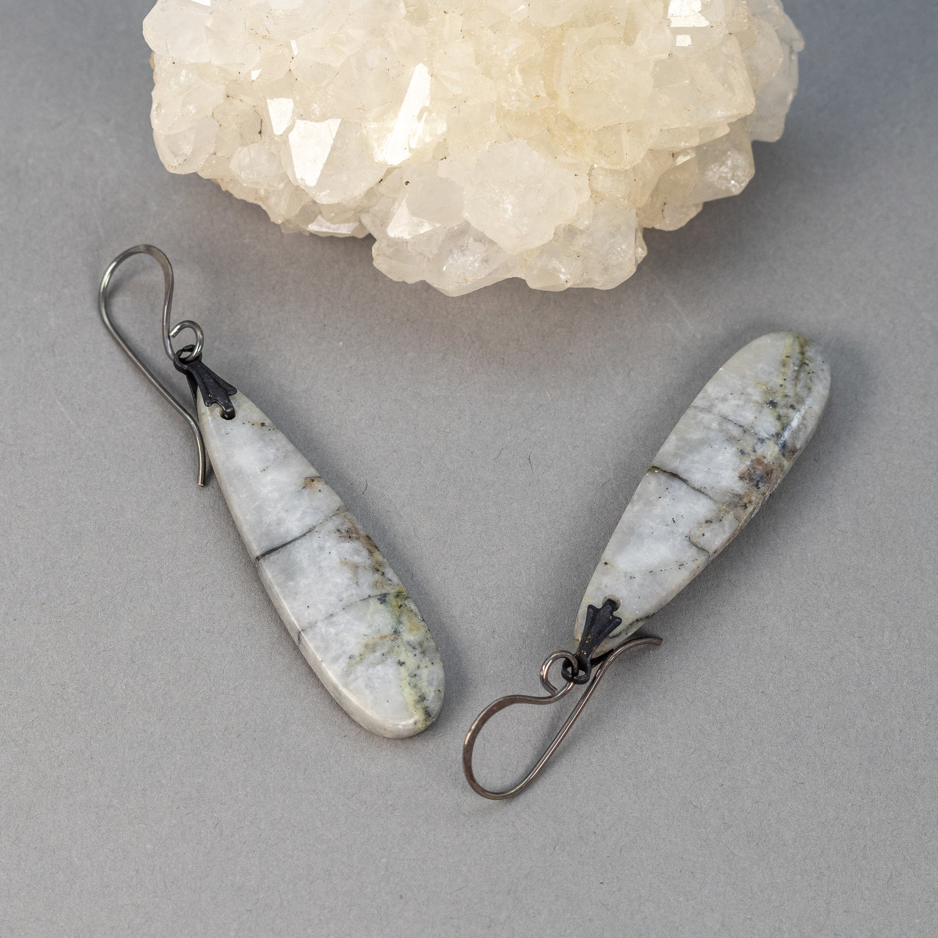 Marbled Gray Jasper Earrings, Brown and Gray Stone Teardrop Earrings