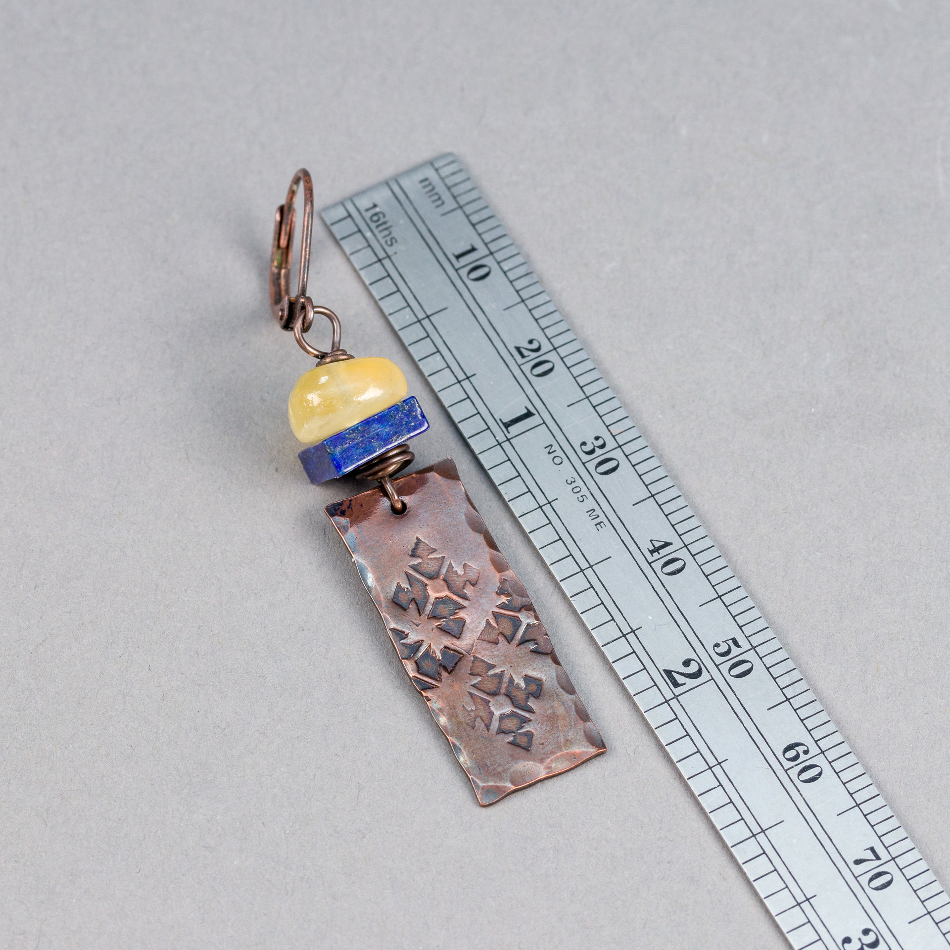 Yellow and Blue Stone Earrings are 2.125 Inches Long