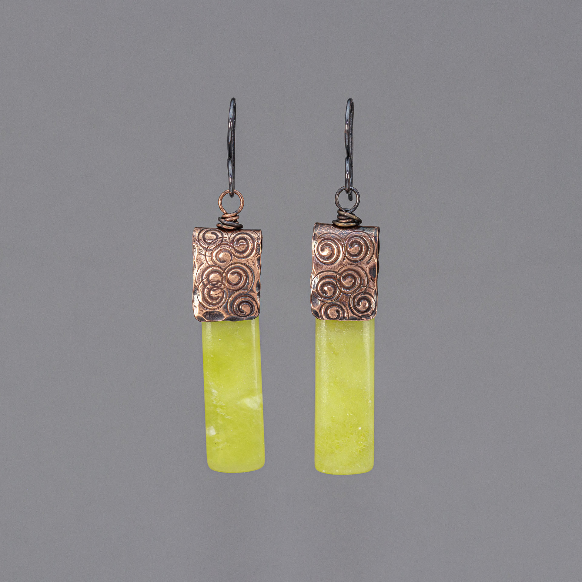 Vibrant Yellow Green Earrings, Natural Serpentine Stone Slab Earrings