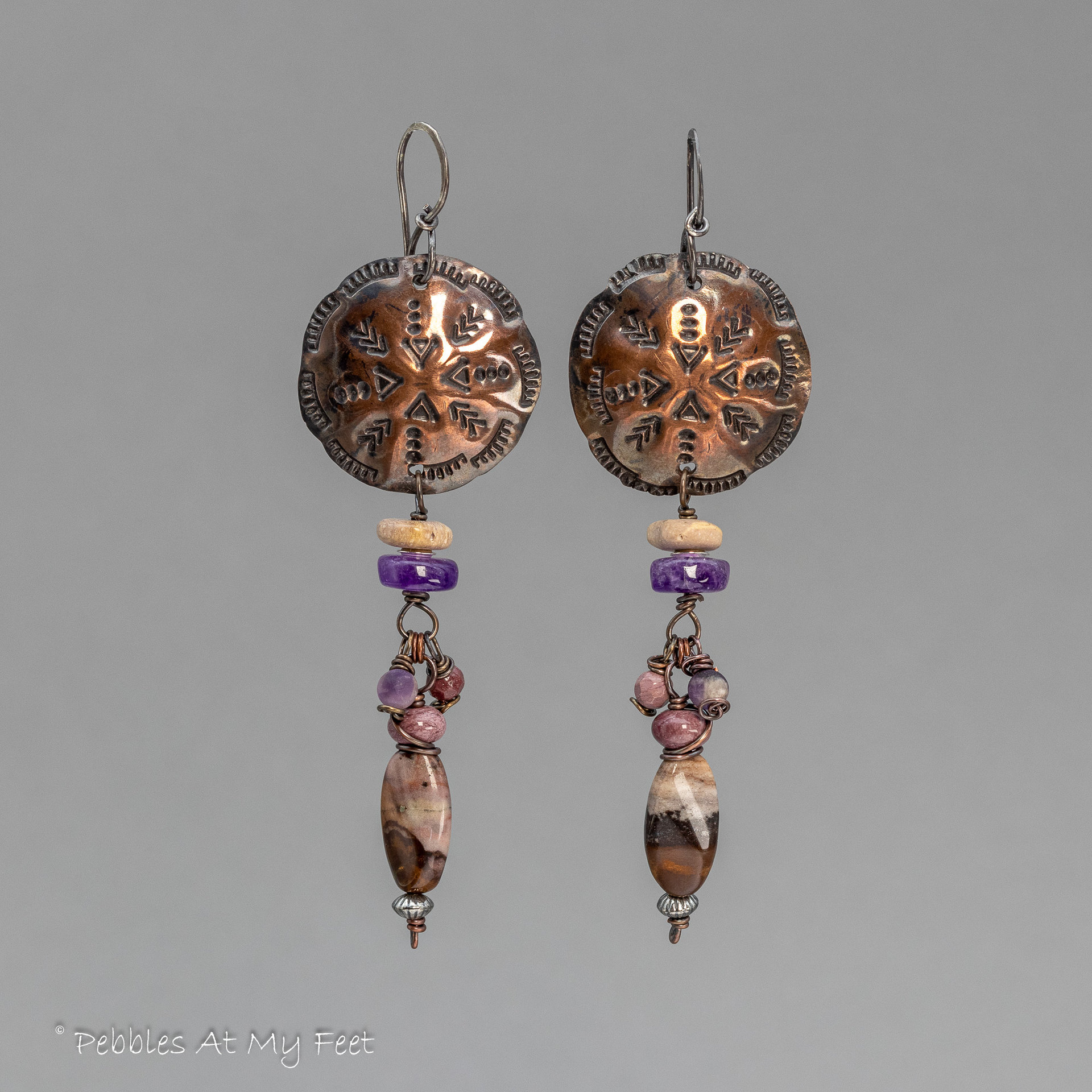 Western Style Textured Copper Mandala Earrings