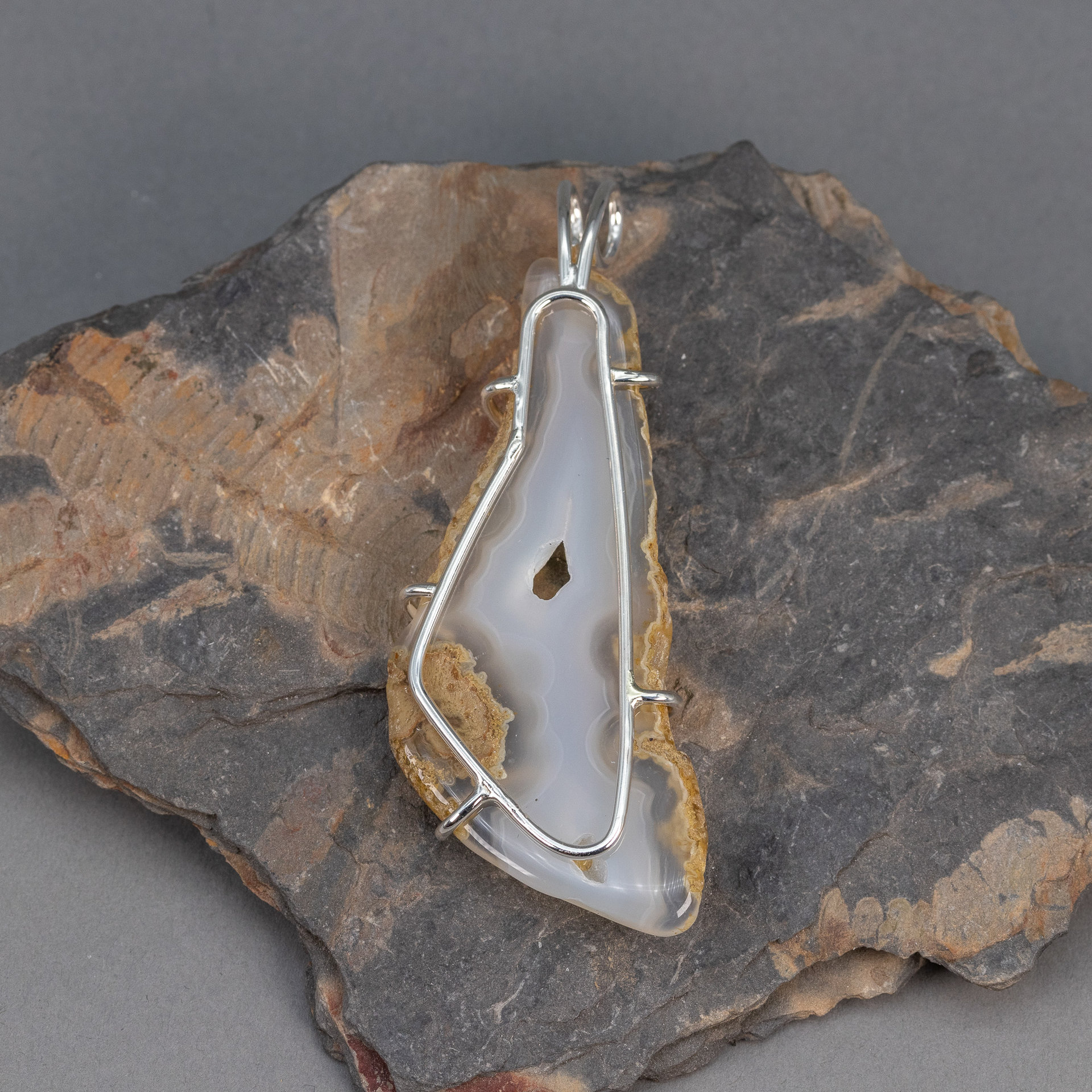 Agate Slice Pendant Showing the Back Side of the Sterling Silver Setting