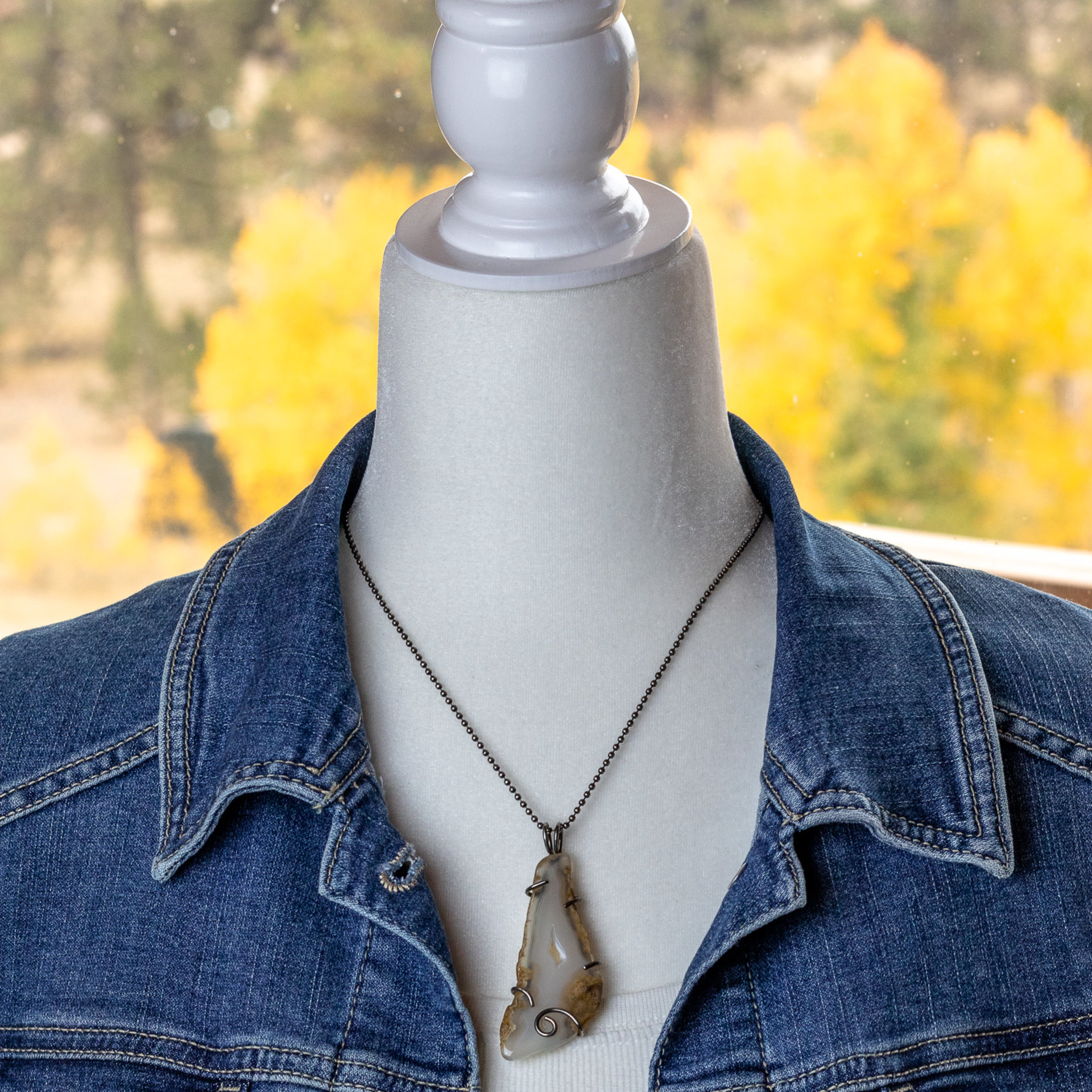 Rustic Agate Slice Pendant Necklace in Sterling Silver