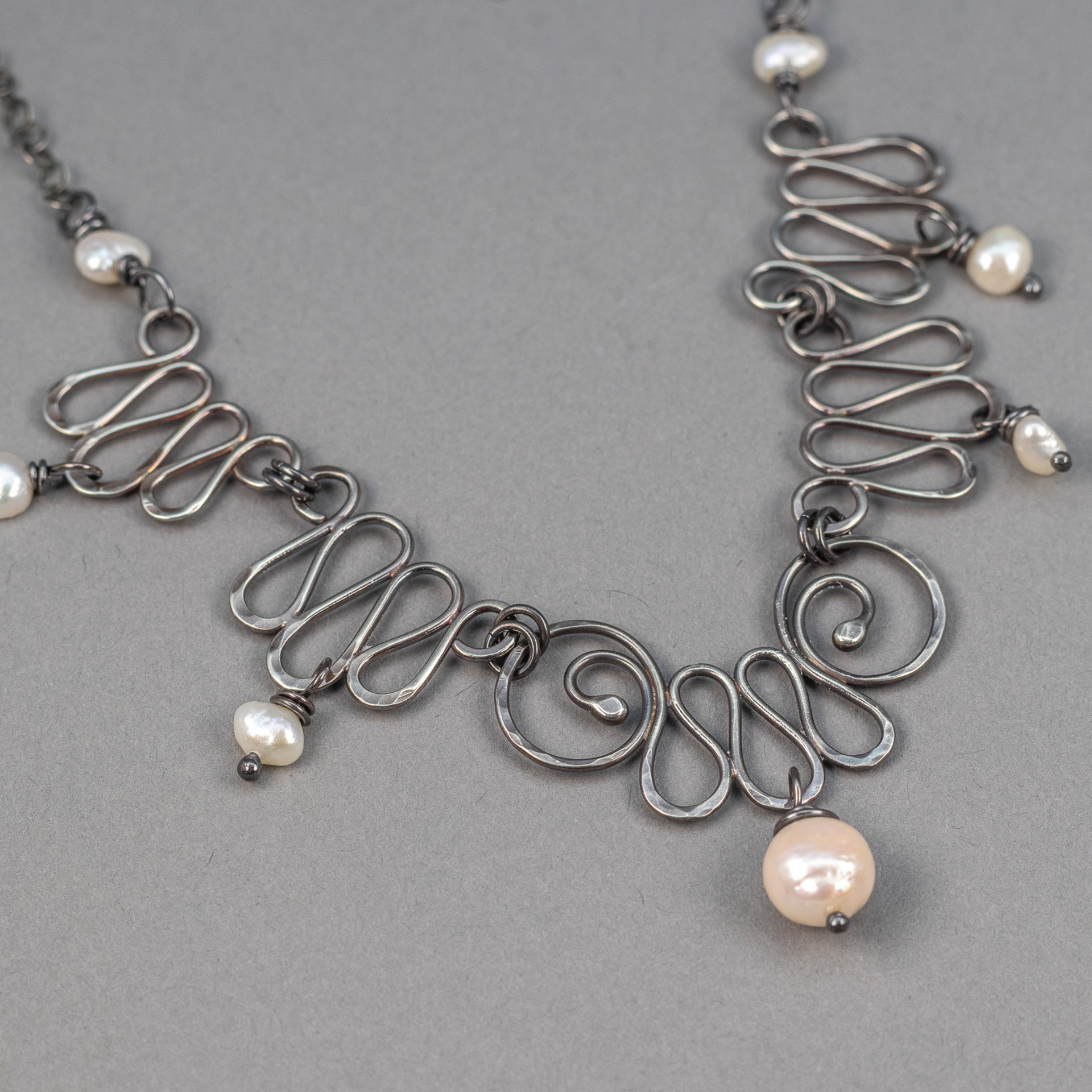 Sterling Silver Collar Necklace in an Art Nouveau Style, Vintage-inspired Pearl Necklace
