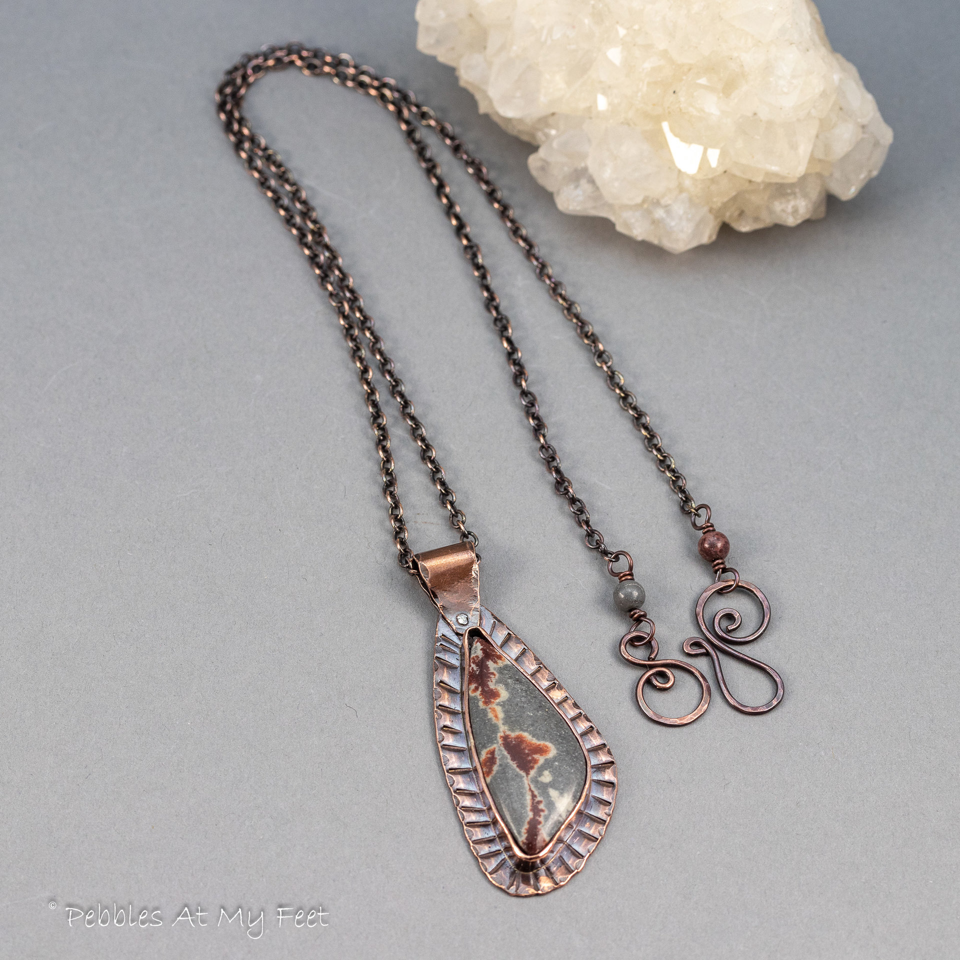 Copper Bezel Set Sonora Dendritic Rhyolite Necklace, Handcrafted Earthy Natural Stone Necklace