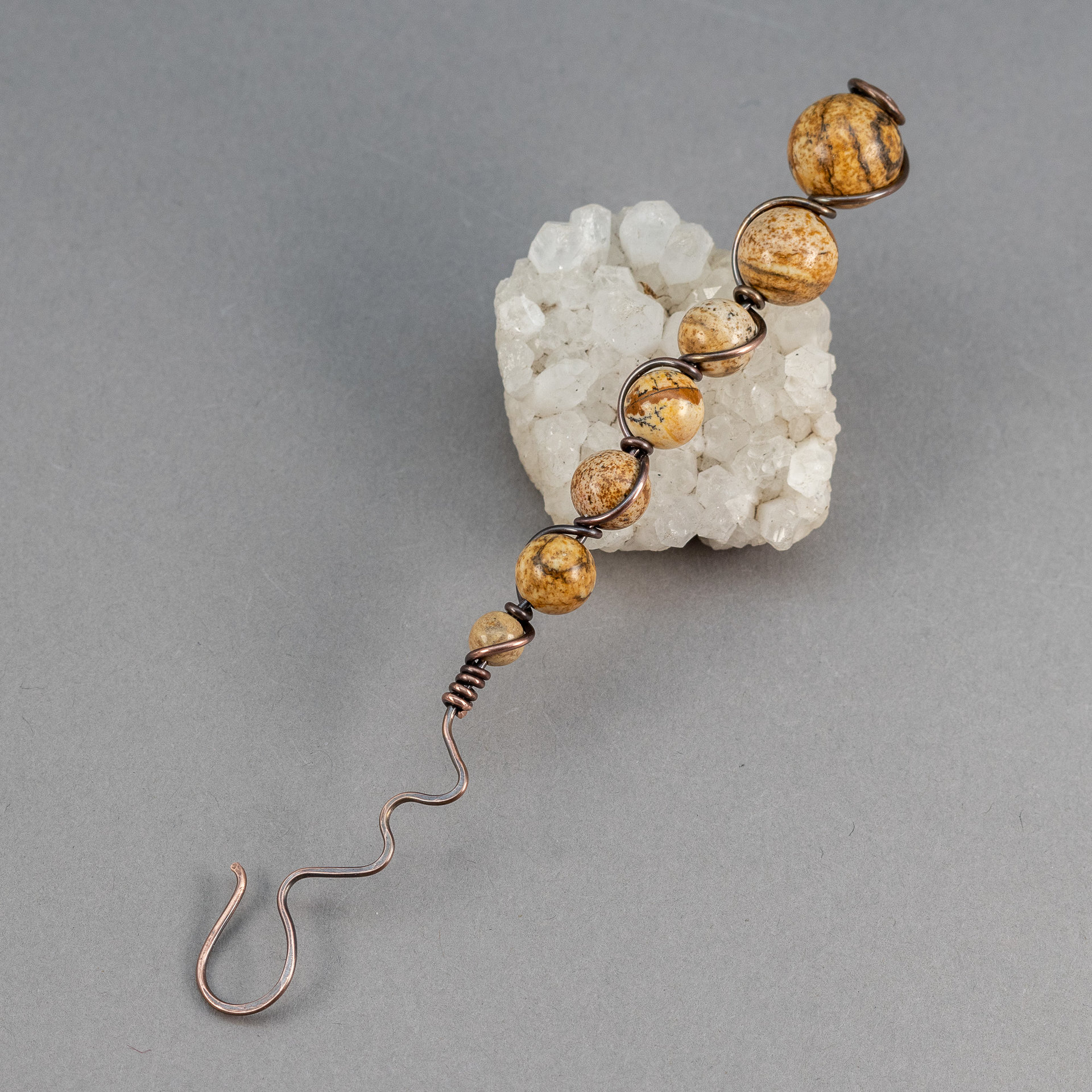 Brown Picture Jasper Bracelet Clasping Tool, Handmade in Copper