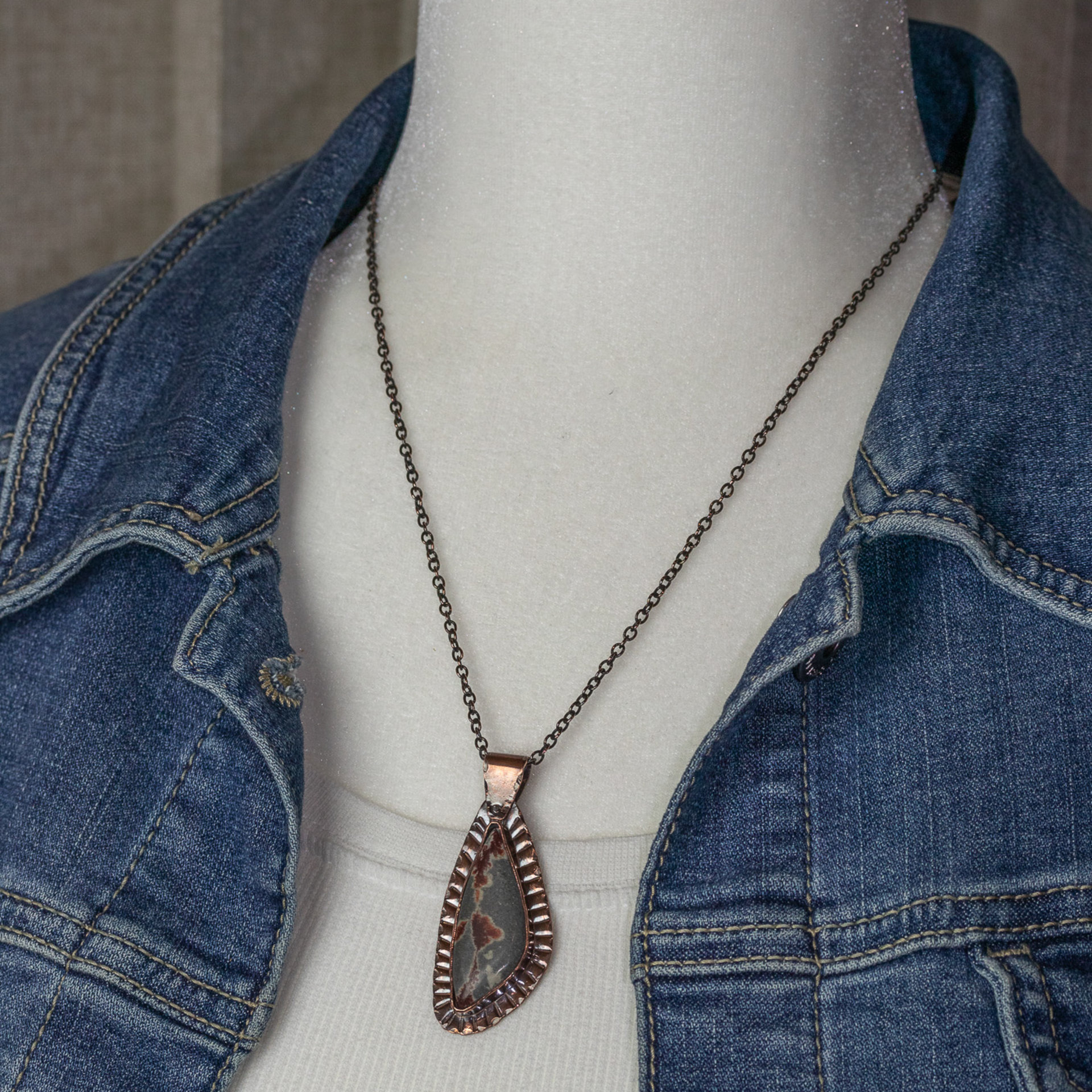 Copper Bezel Set Sonora Dendritic Rhyolite Necklace, Handcrafted Earthy Natural Stone Necklace