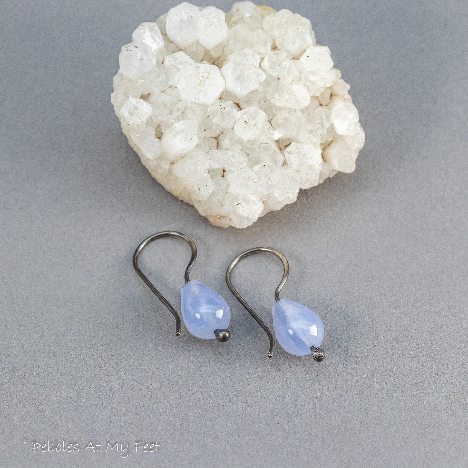 Natural Blue Chalcedony Dainty Teardrop Earrings