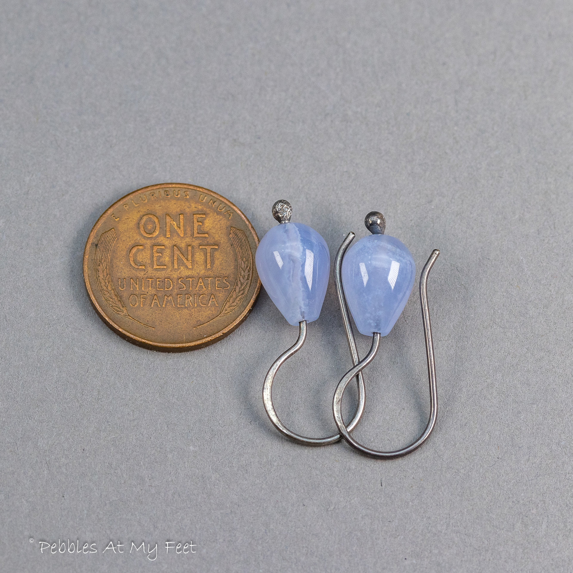Natural Blue Chalcedony Dainty Teardrop Earrings