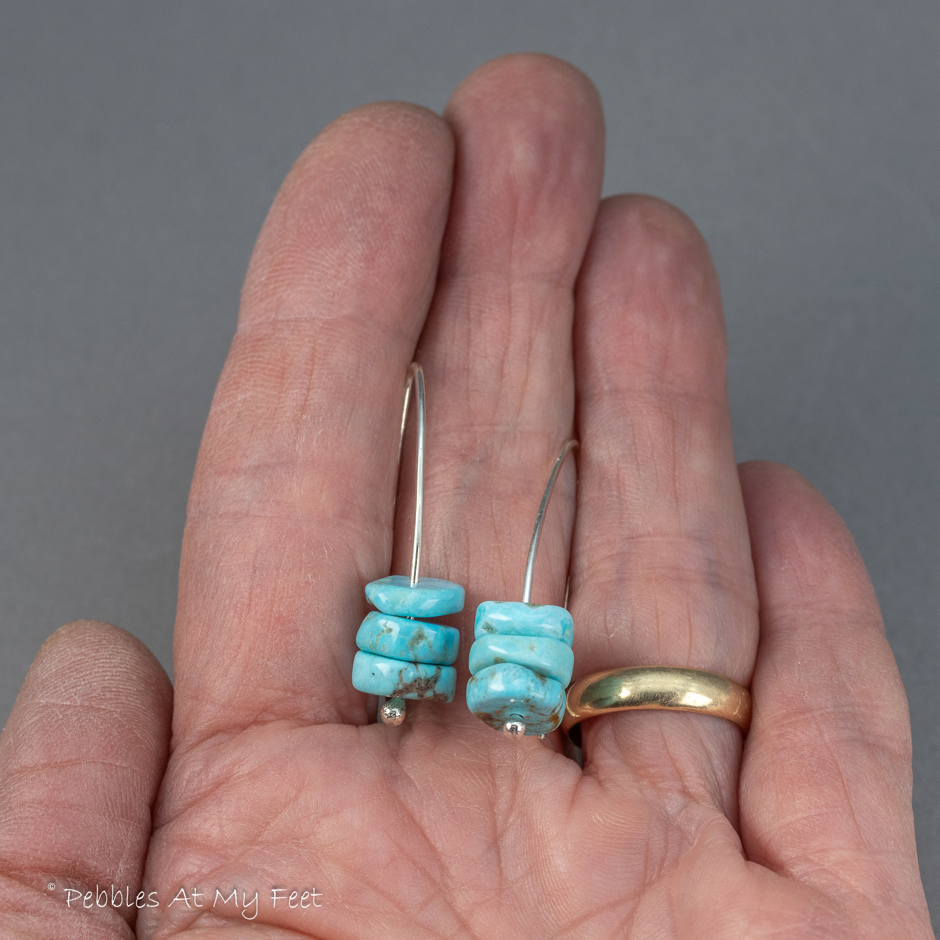 Turquoise Wishbone Earrings, Modern Drops with Real Turquoise Stones
