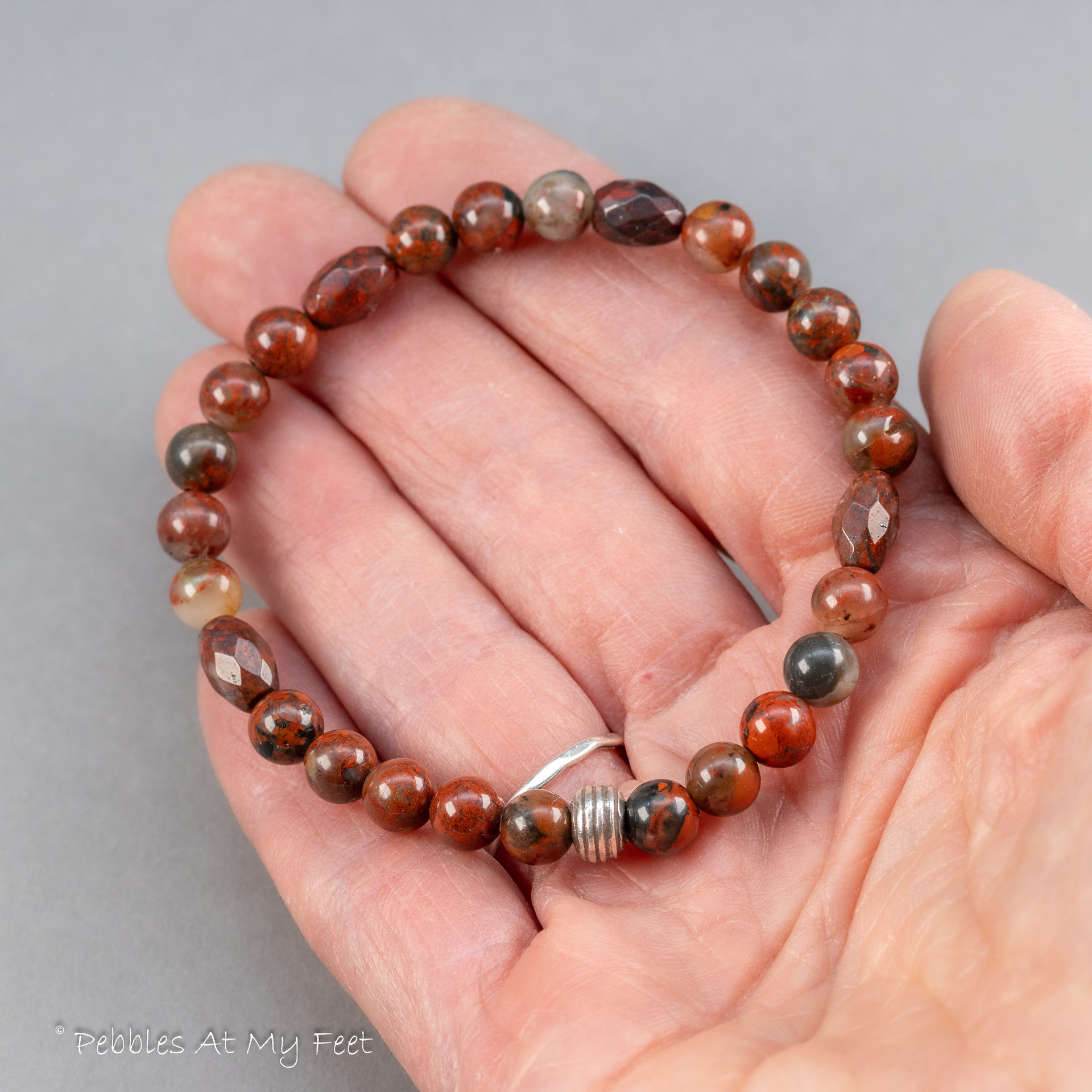 Black and Red Natural Stone and African Glass Bead Bracelet Stack