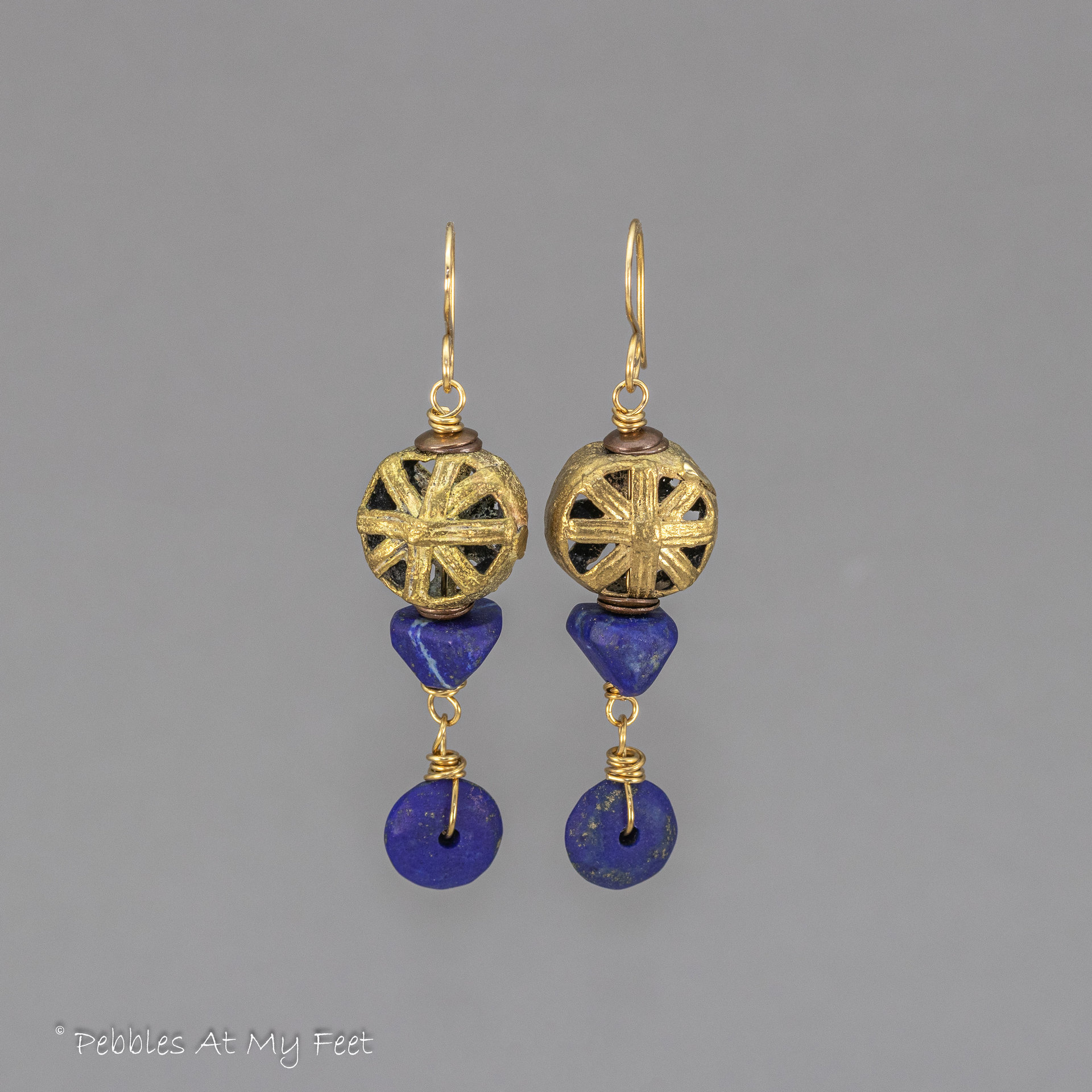Lapis Lazuli Earrings with African Brass Beads