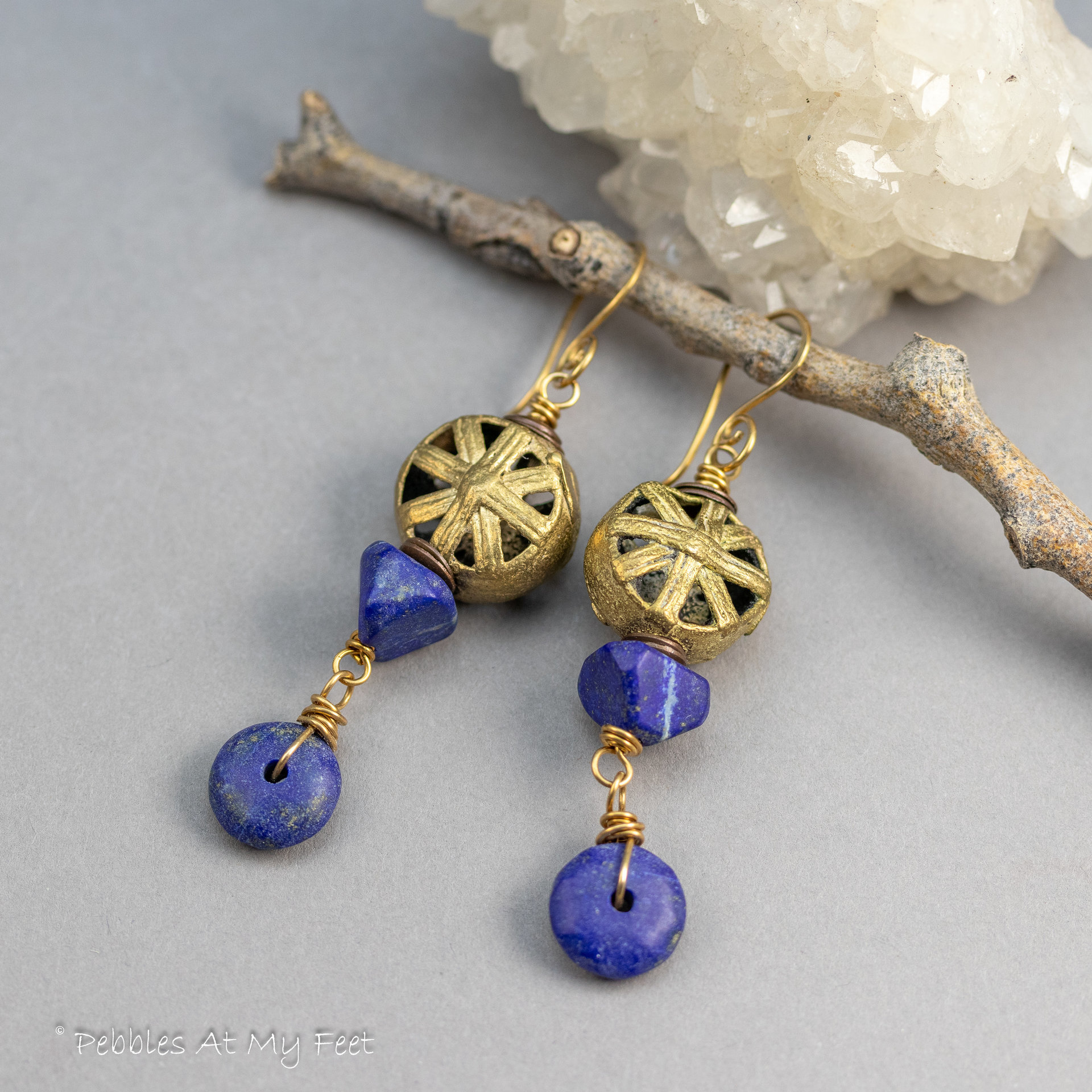Lapis Lazuli Earrings with African Brass Beads