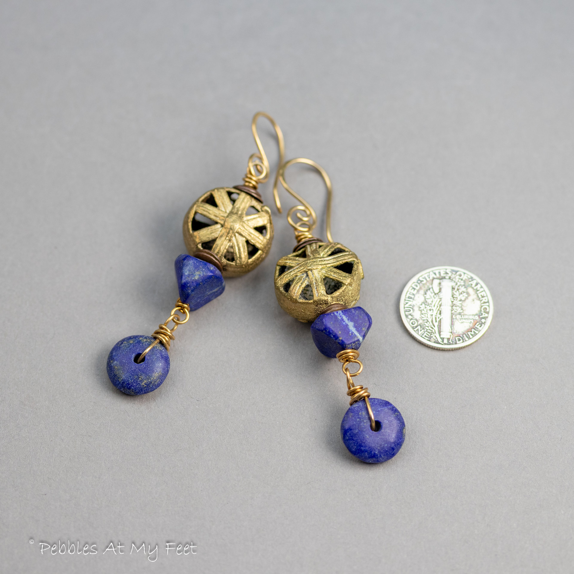 Lapis Lazuli Earrings with African Brass Beads