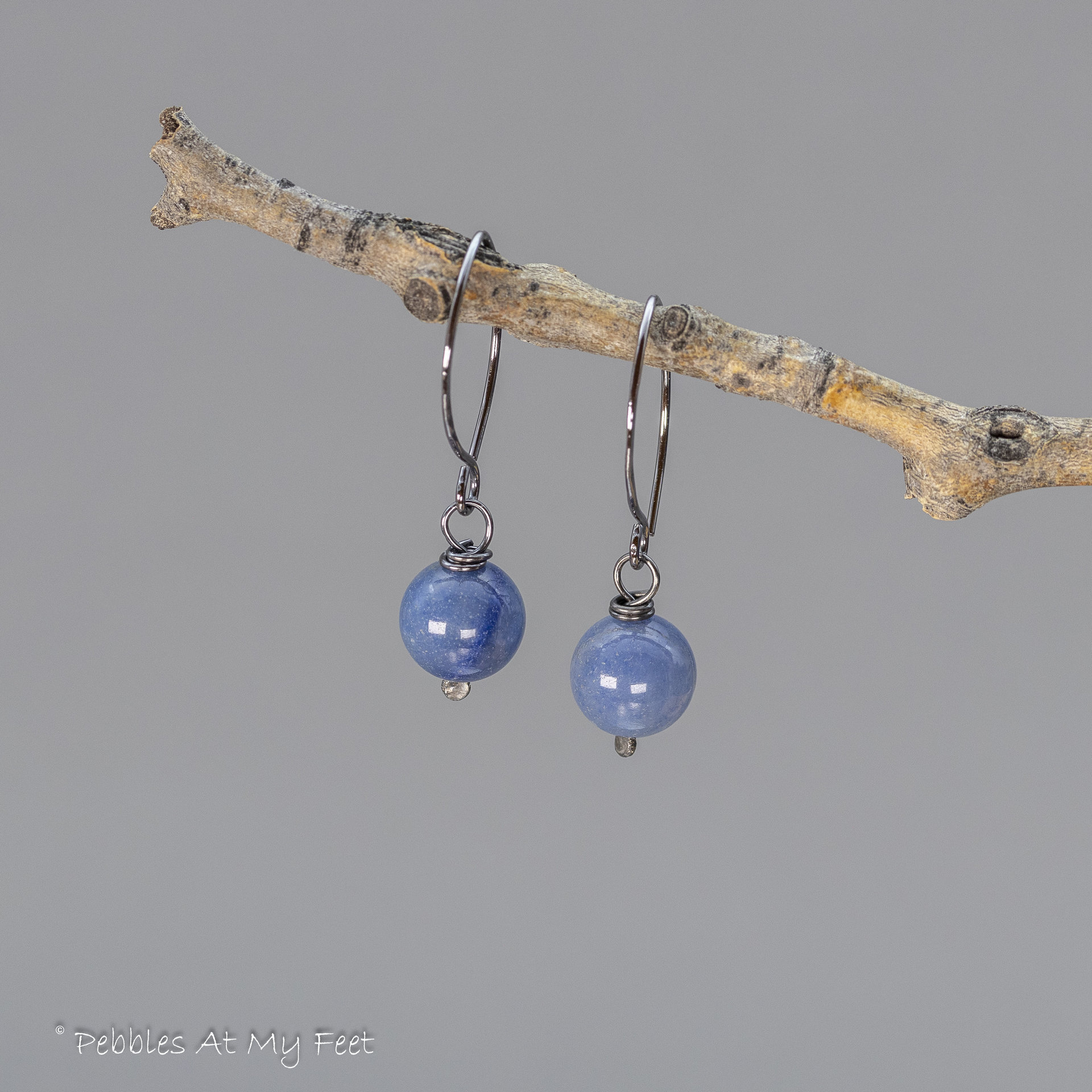 Blue Natural Stone Earrings, Simple Drop Earrings