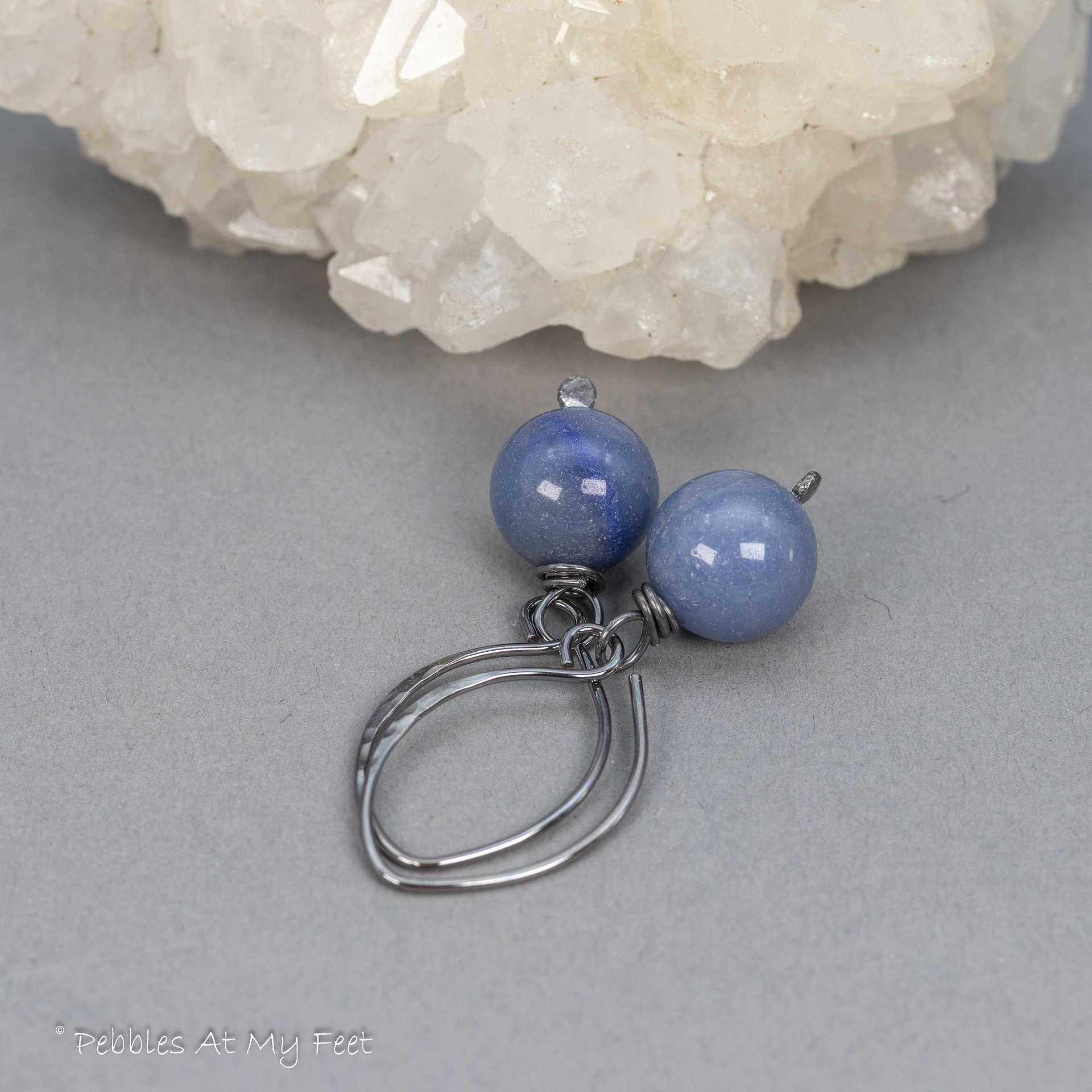 Blue Natural Stone Earrings, Simple Drop Earrings