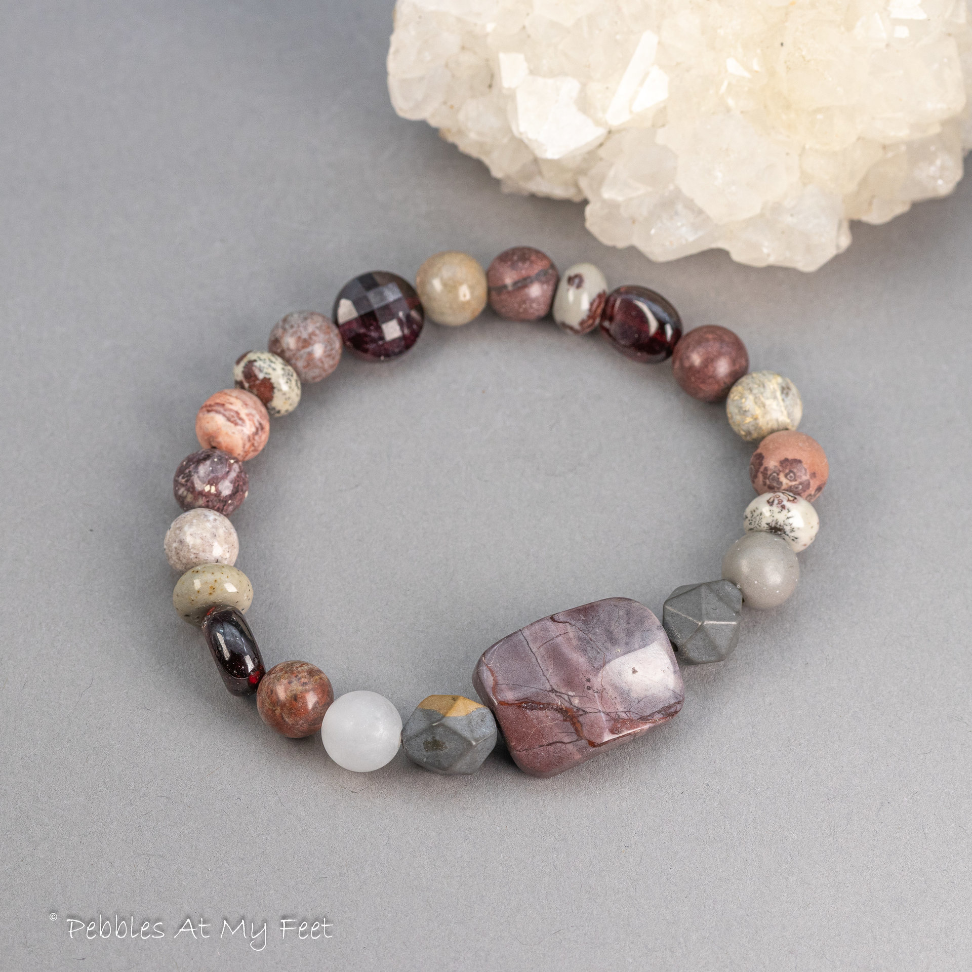 Gray and Burgundy Hued Jasper Stone Bracelet