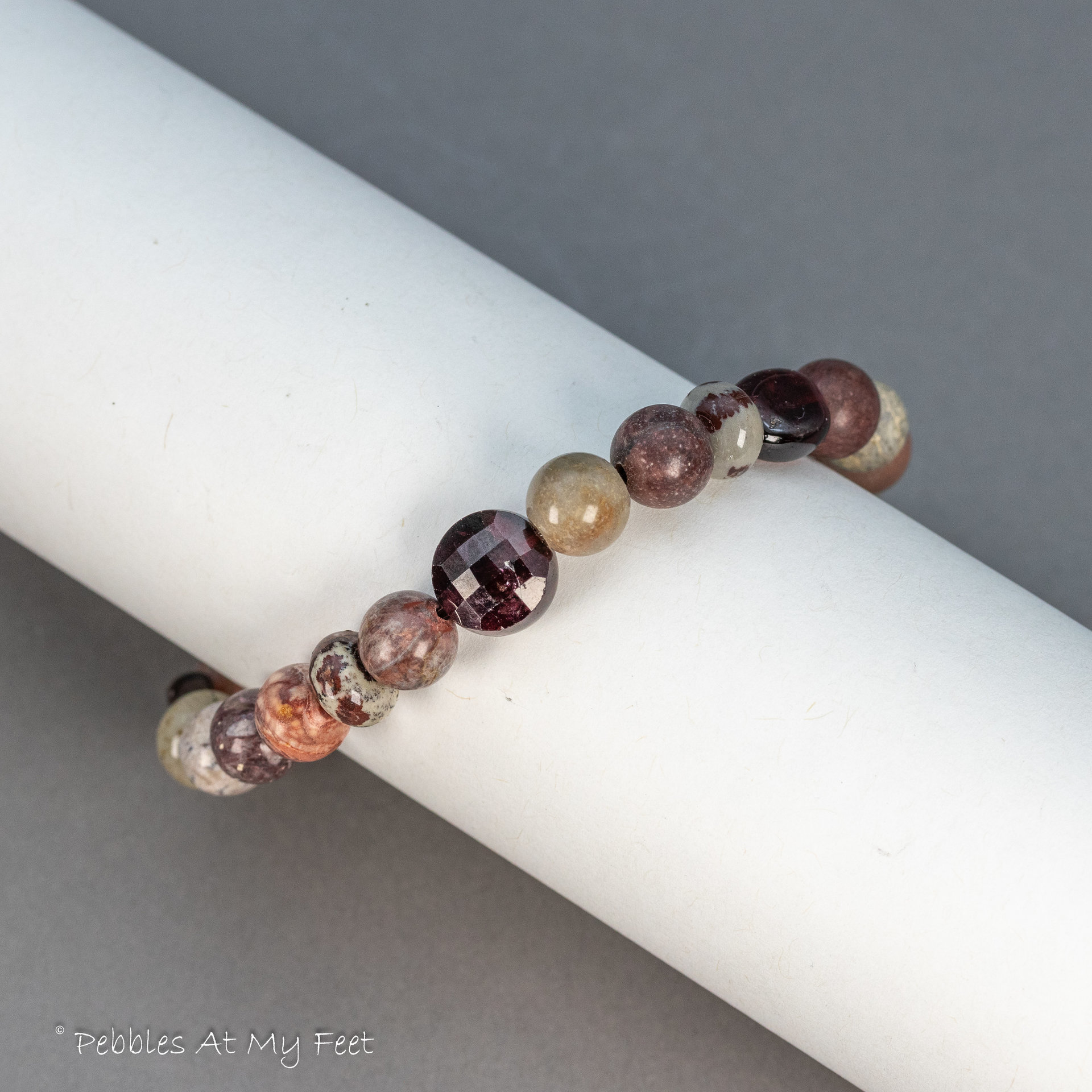 Gray and Burgundy Hued Jasper Stone Bracelet