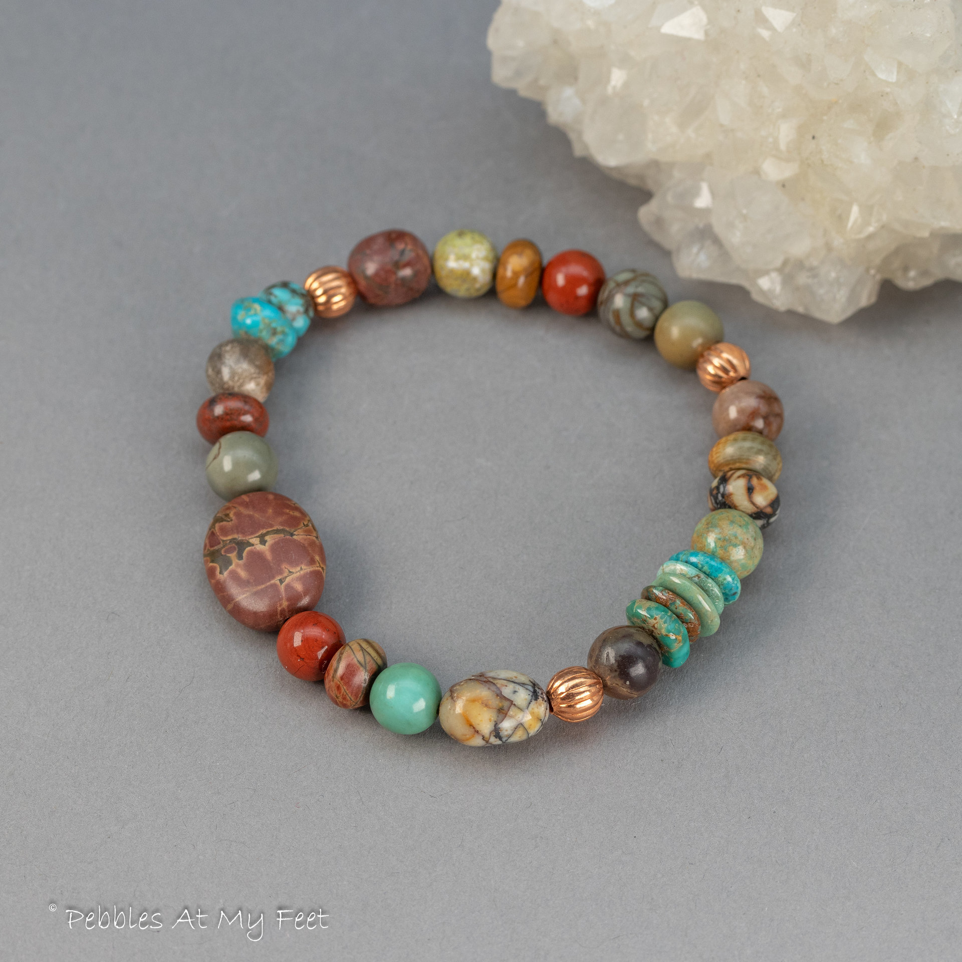 Earthy Jasper and Turquoise Beaded Stretch Bracelet for Women