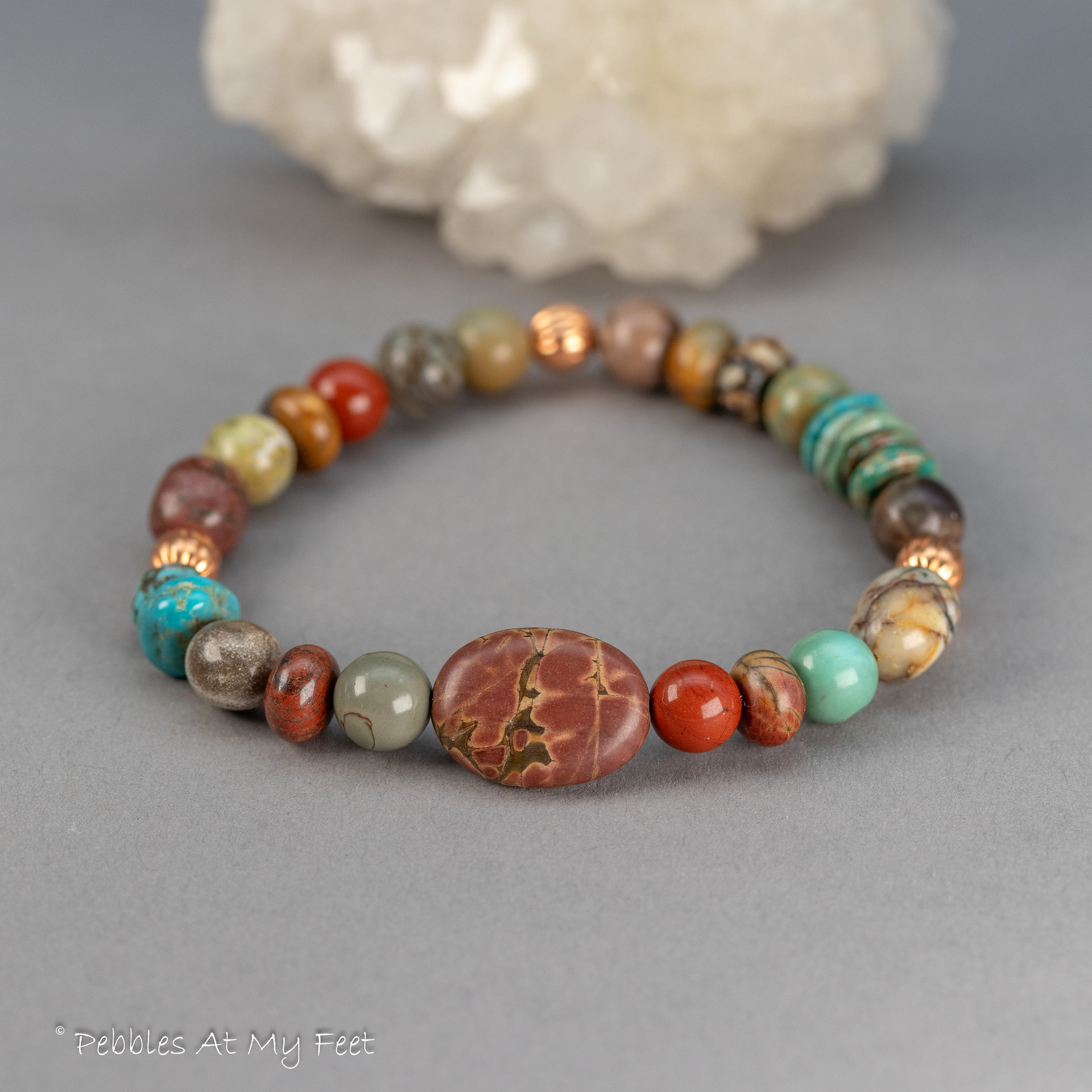 Earthy Jasper and Turquoise Beaded Stretch Bracelet for Women