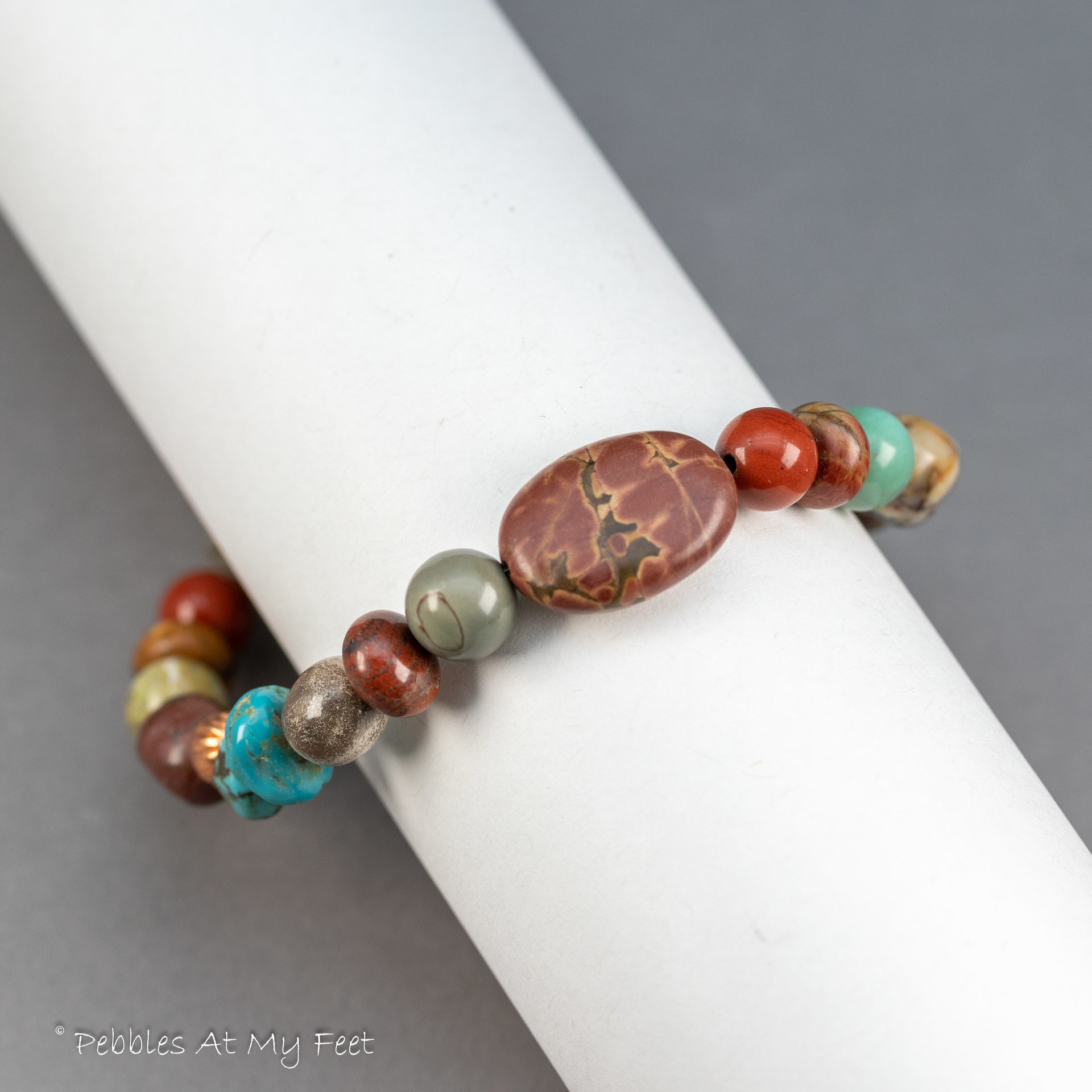Earthy Jasper and Turquoise Beaded Stretch Bracelet for Women