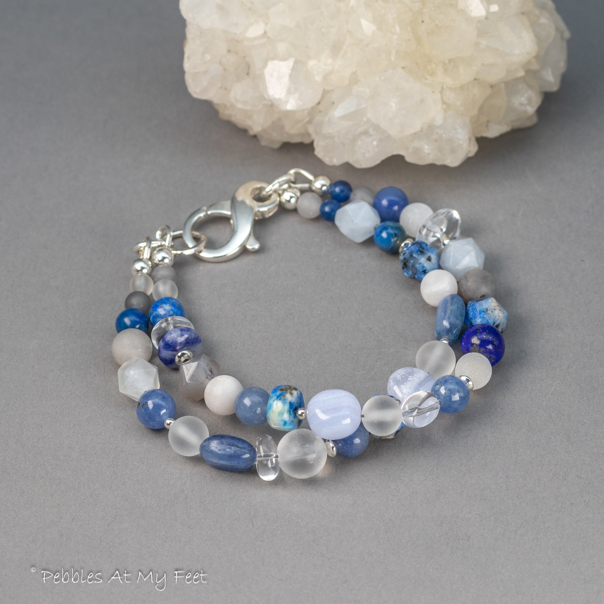 Blue and White Two-Strand Natural Gemstone Bracelet