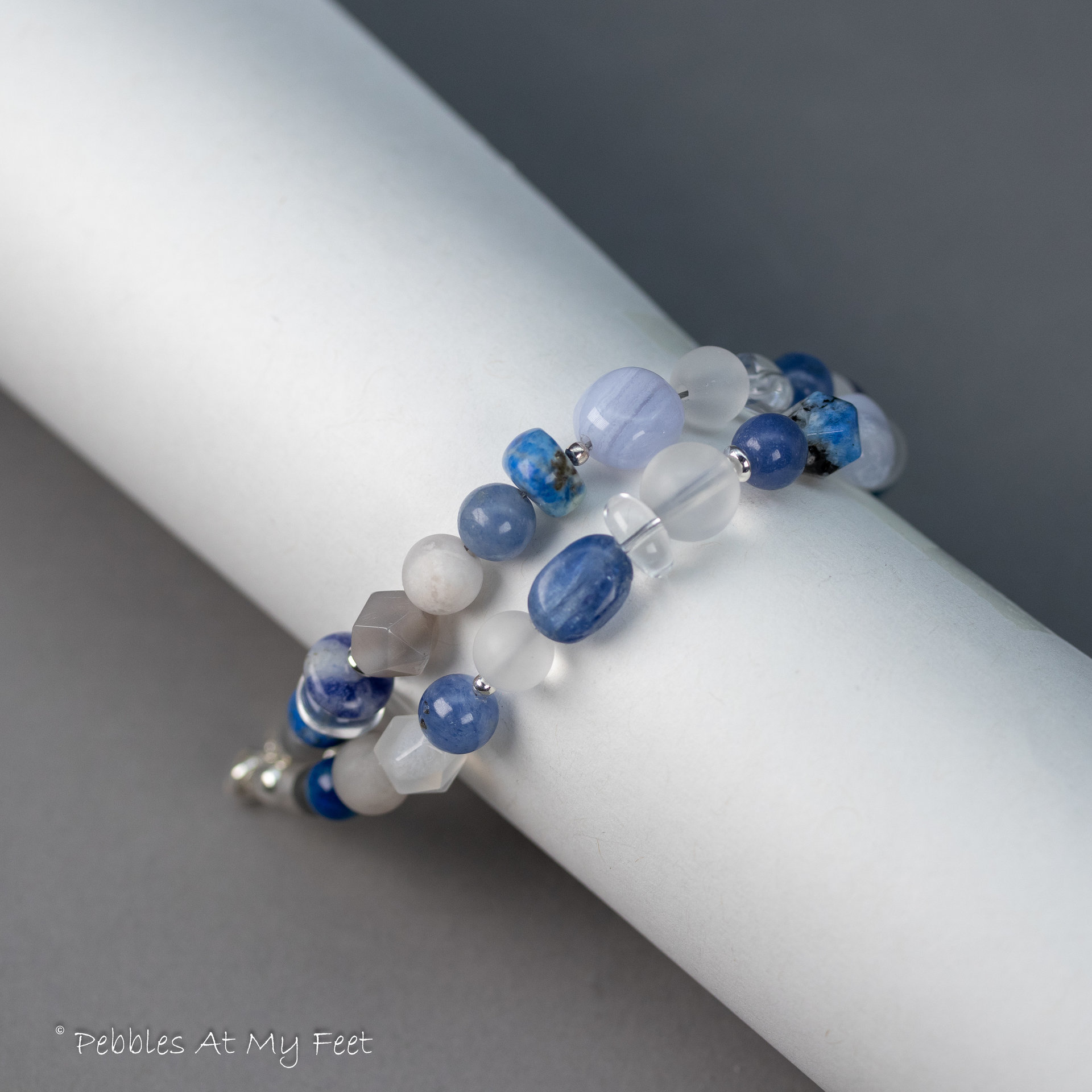 Blue and White Two-Strand Natural Gemstone Bracelet